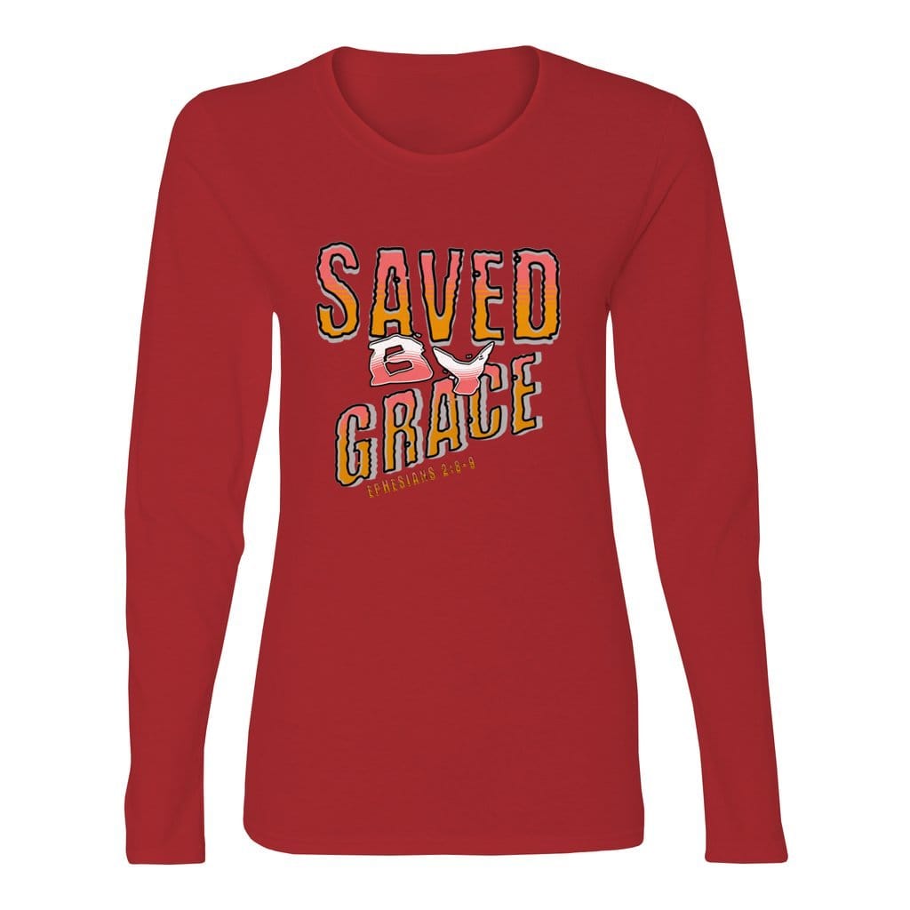Awkward Styles S / Red Saved By Grace Women’s Heavy Cotton Long Sleeve T-Shirt