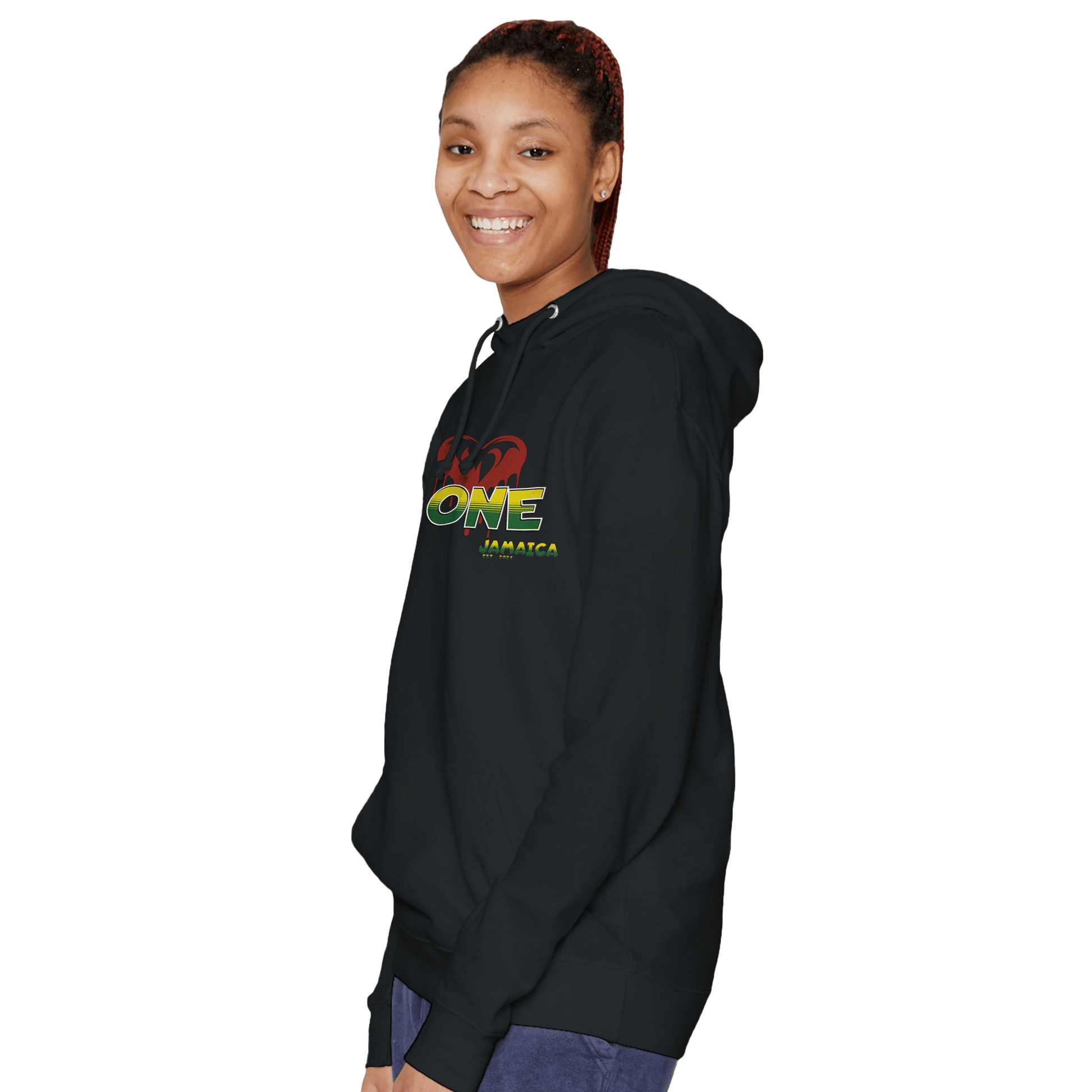 Stylish3Tees.com Print Material One Love One Heart Jamaica Premium Unisex Pullover Hoodie | Lane seven LS13001