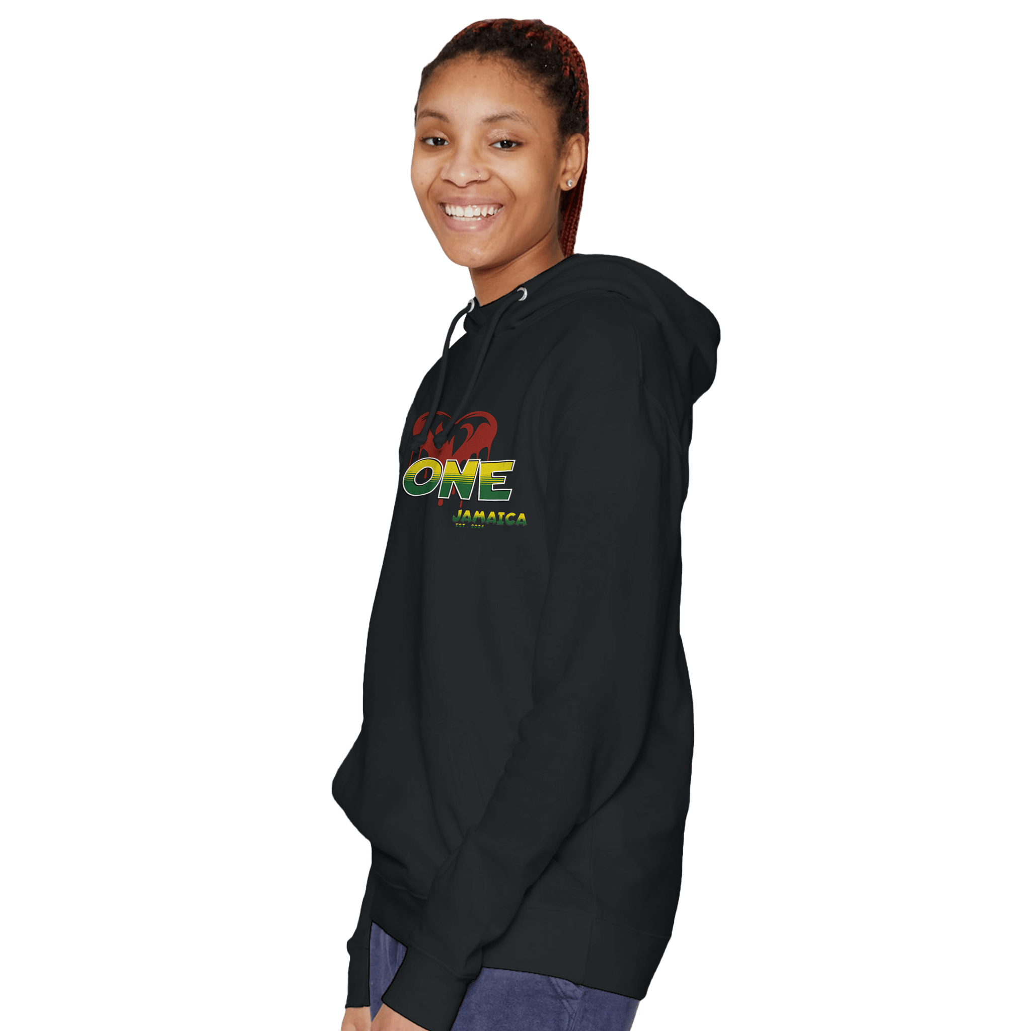 Stylish3Tees.com Print Material One Love One Heart Jamaica Premium Unisex Pullover Hoodie | Lane seven LS13001