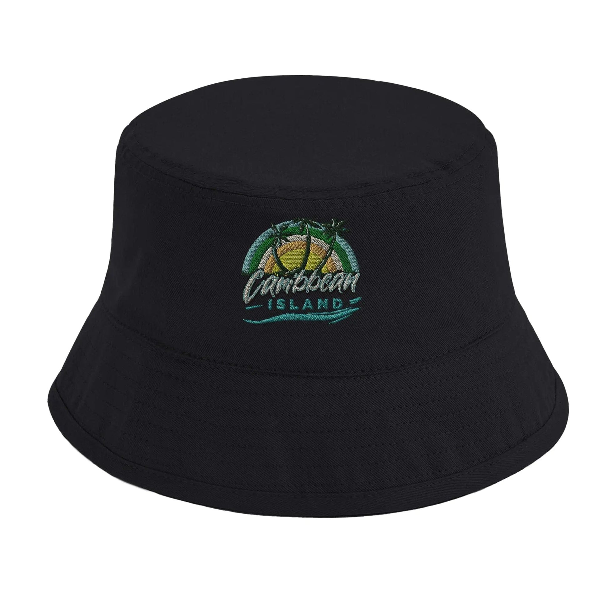 Stylish3Tees.com Print Material Black Caribbean Island Design Organic Cotton Bucket Hat | Beechfield B90N