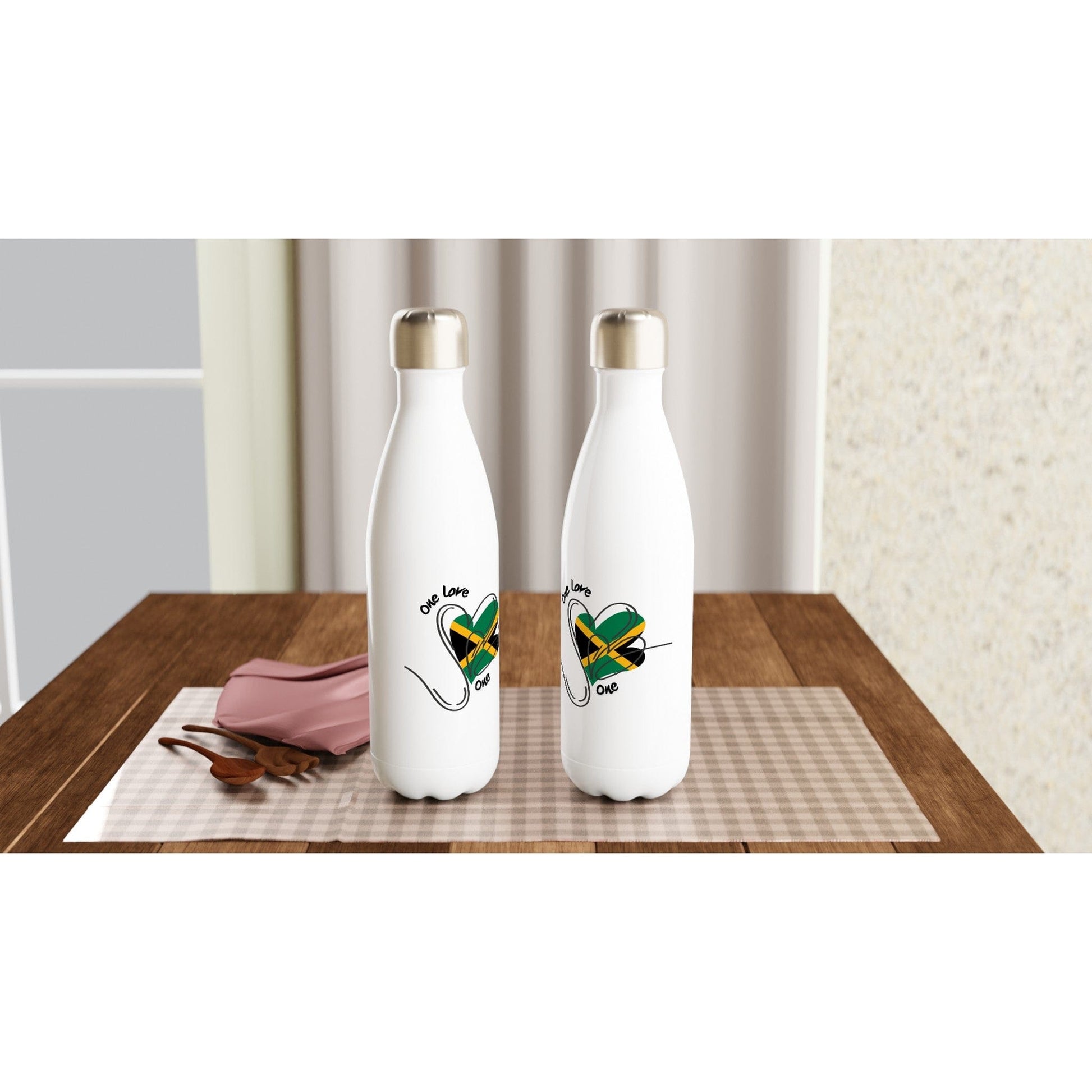 Stylish3Tees.com Print Material One Love One Heart White 17oz Stainless Steel Water Bottle