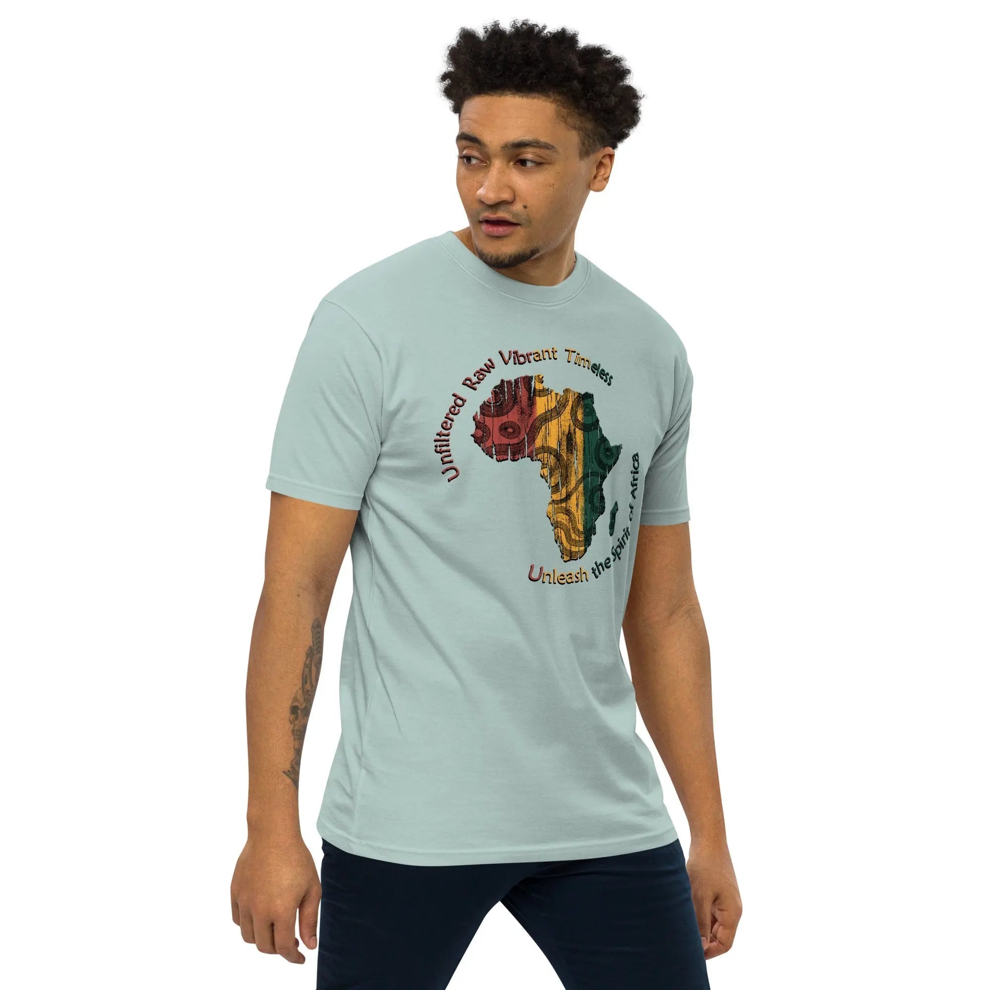 Spirit Of Africa men's heavyweight tee with vibrant Africa map design, soft ring-spun cotton, regular fit