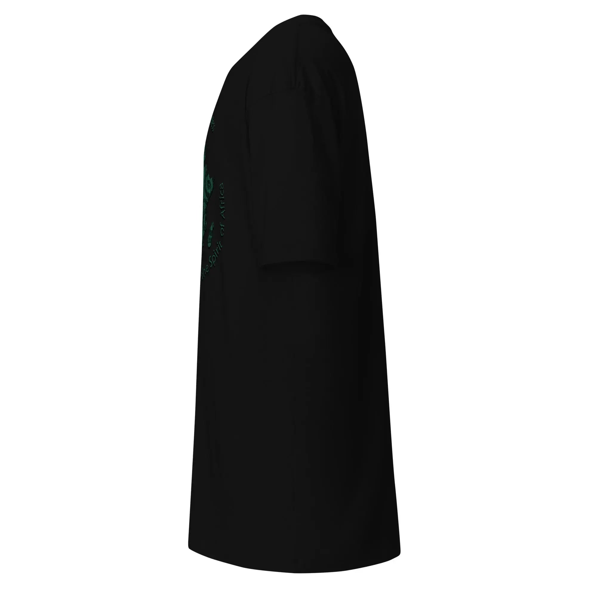 Side view of Spirit Of Africa men's premium heavyweight black tee shirt
