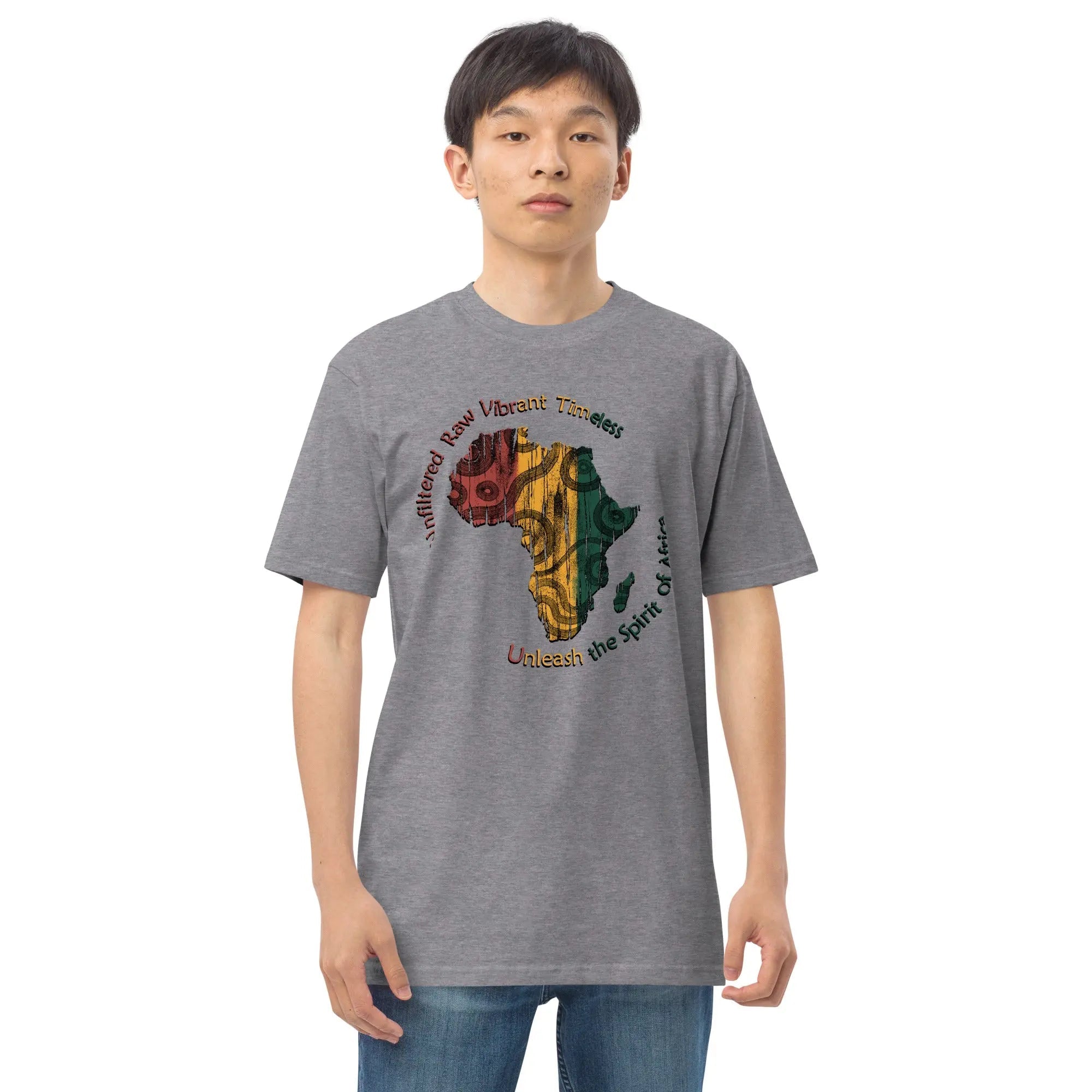 Men's Spirit Of Africa charcoal heavyweight premium cotton tee with African map design