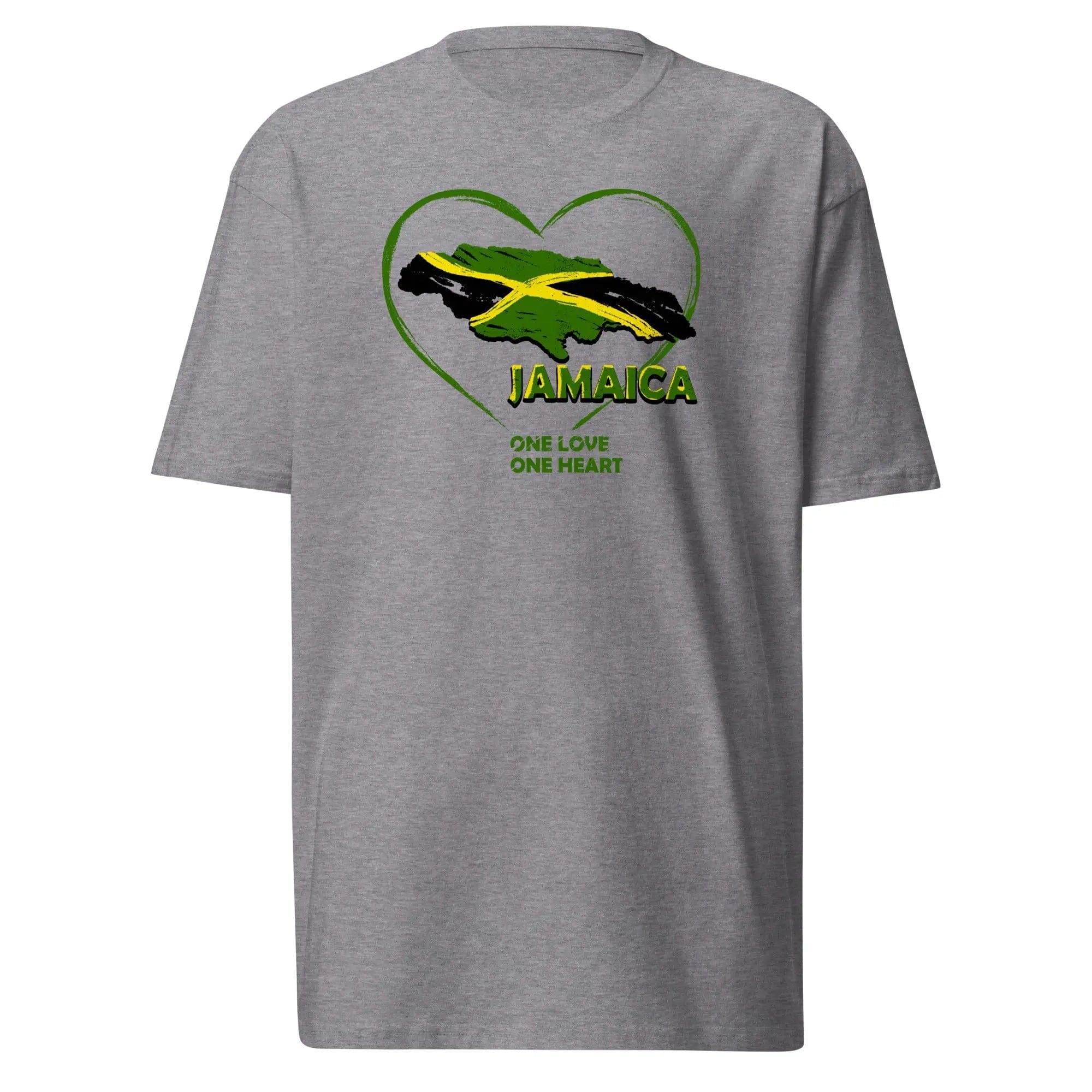 STYLISH3TEES.COM Carbon Grey / S Jamaica One Love One Heart. Men’s Premium Heavyweight Tee