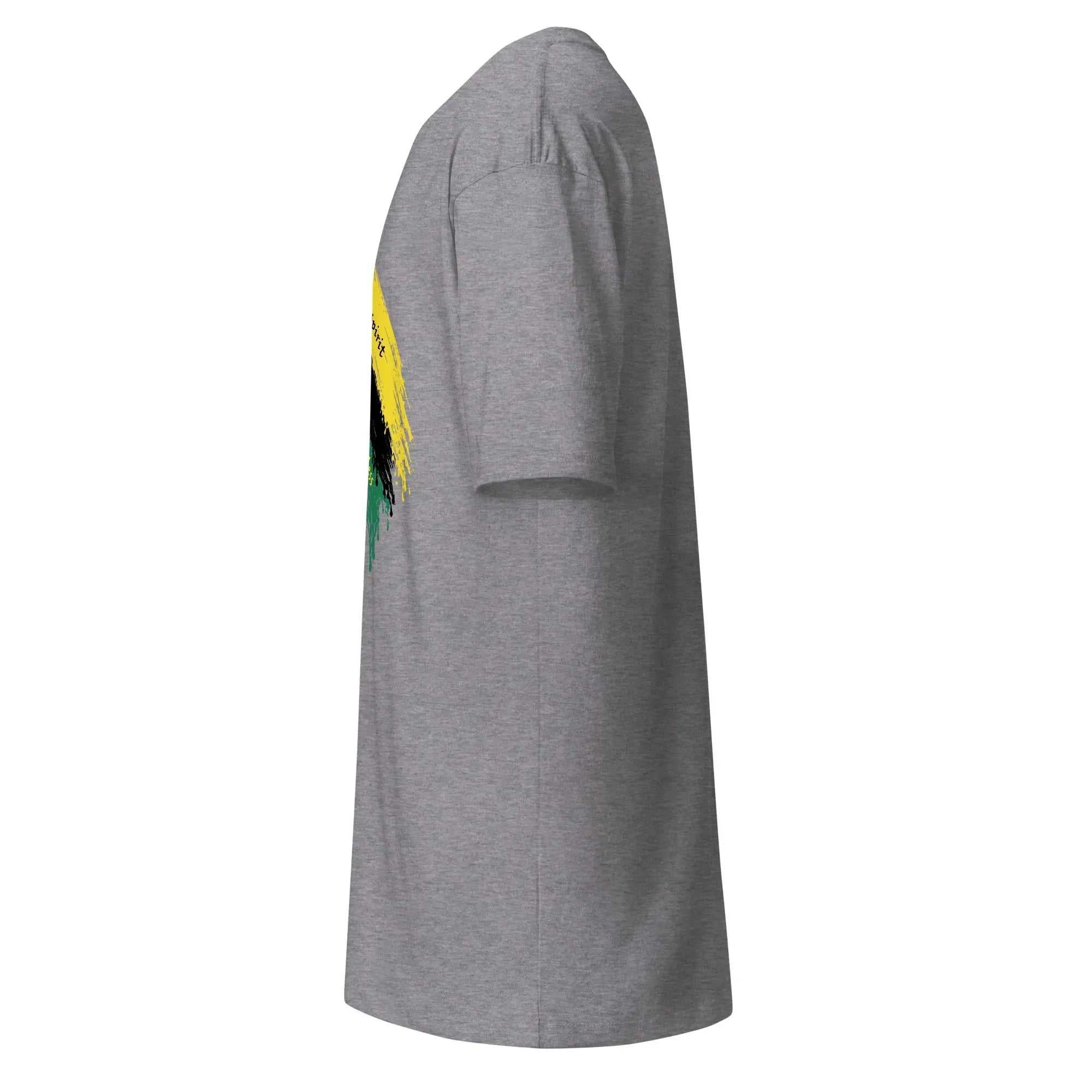 Raw Unfiltered Jamaica men’s premium heavyweight tee in grey with vibrant Jamaica-inspired brush stroke design
