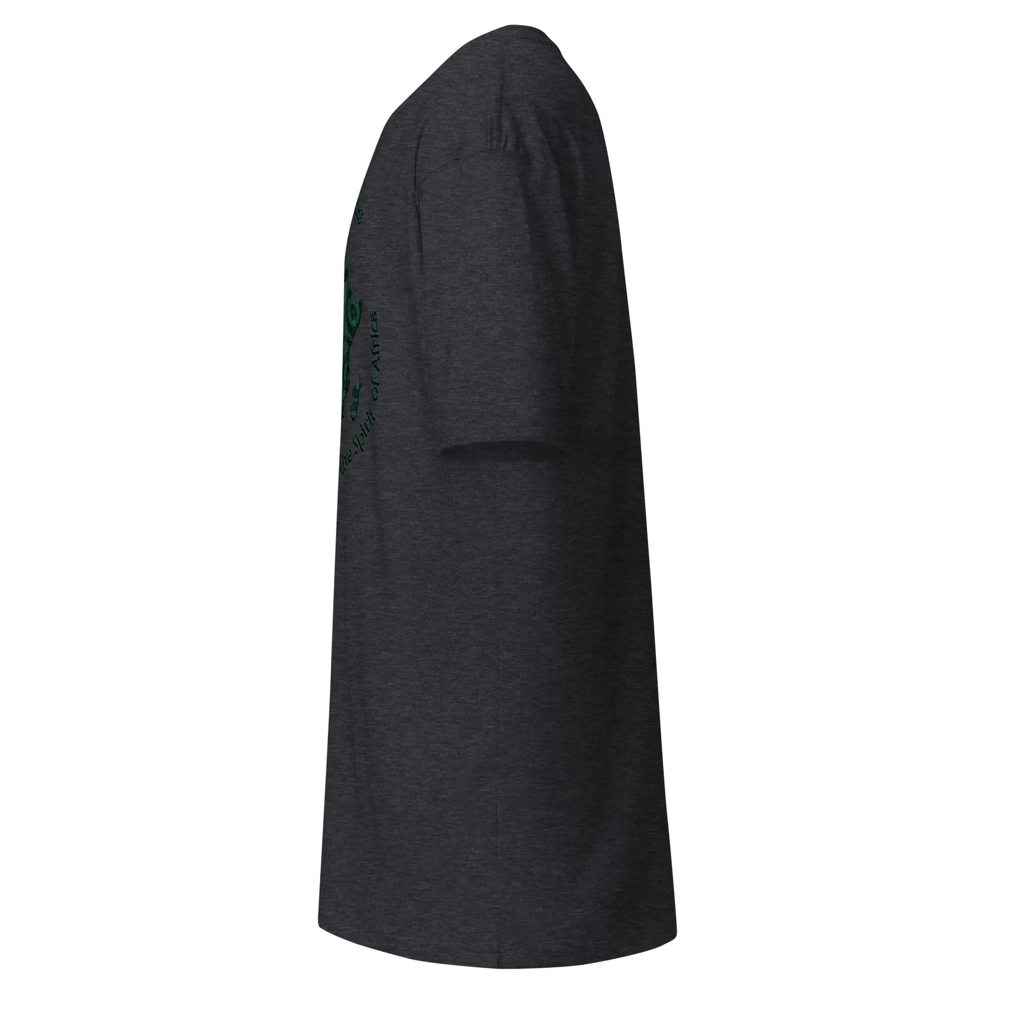 Side view of Spirit Of Africa men's premium heavyweight charcoal heather tee shirt