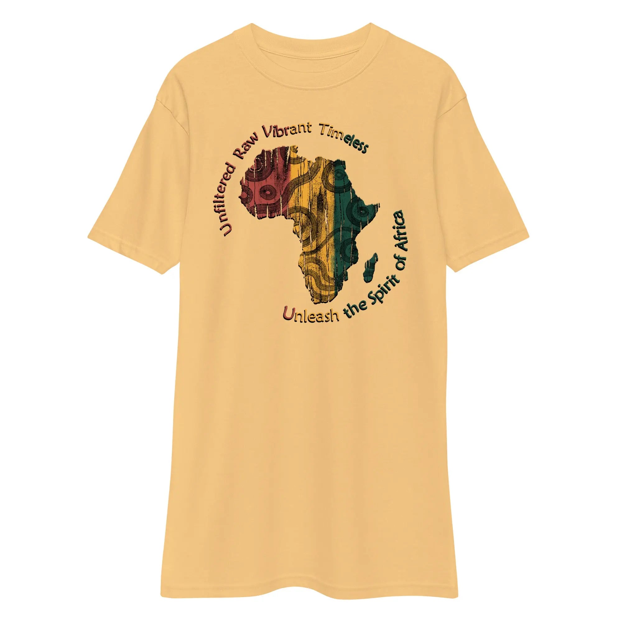 Spirit Of Africa men's premium heavyweight tee with Africa map graphic and inspirational text, made of soft cotton blend