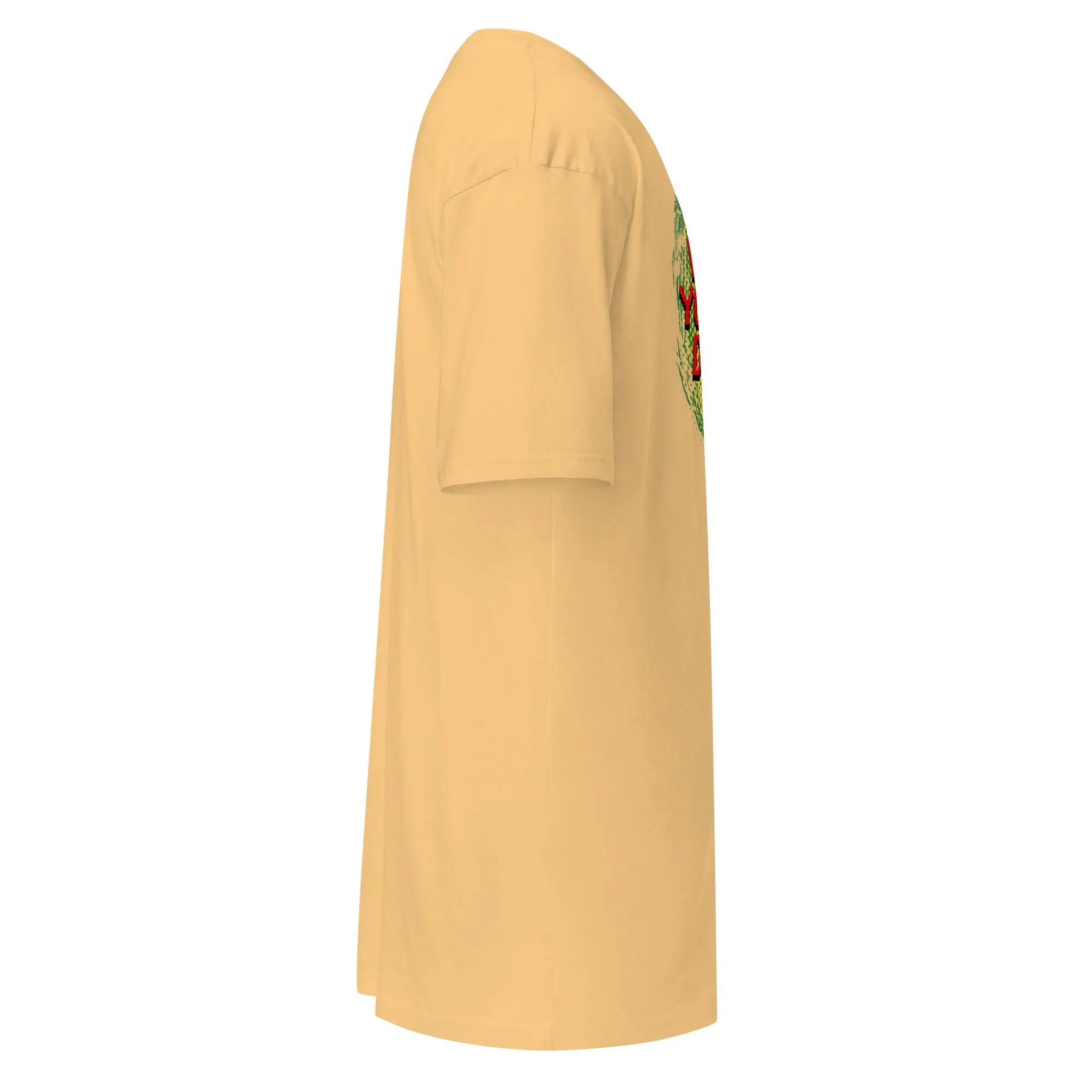 Side view of Hustle Your Dream men's premium heavyweight tee in beige color made from 100% combed ring-spun cotton