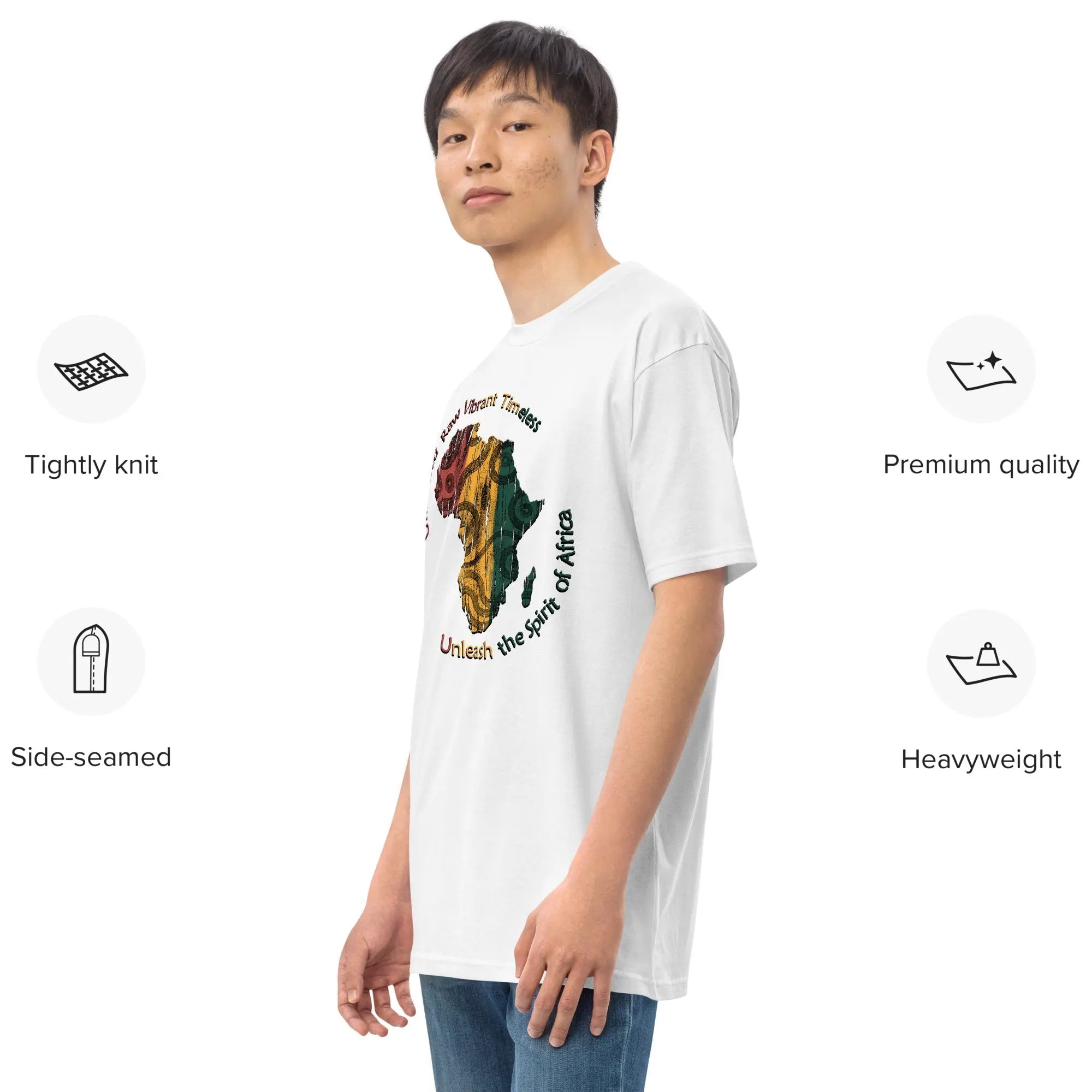 Spirit Of Africa men’s heavyweight tee with African continent design, durable ring-spun cotton, regular fit, side-seamed construction, and premium quality.