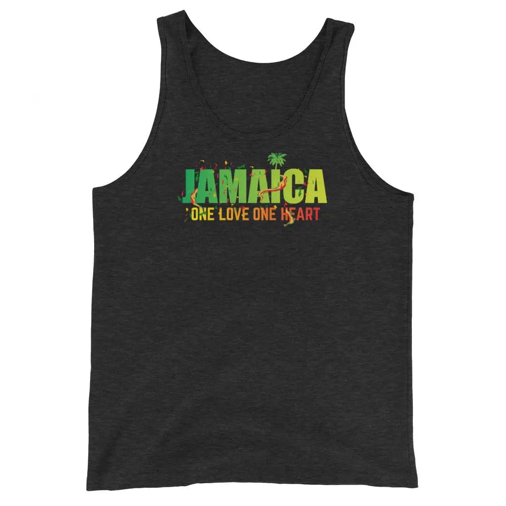 STYLISH3TEES.COM Charcoal-Black Triblend / S Jamaica One Love One Heart  Mens Tank Top