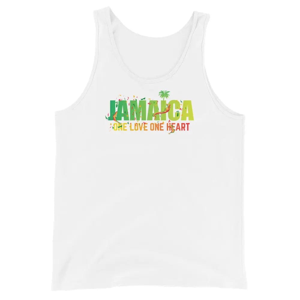 STYLISH3TEES.COM White / S Jamaica One Love One Heart  Mens Tank Top