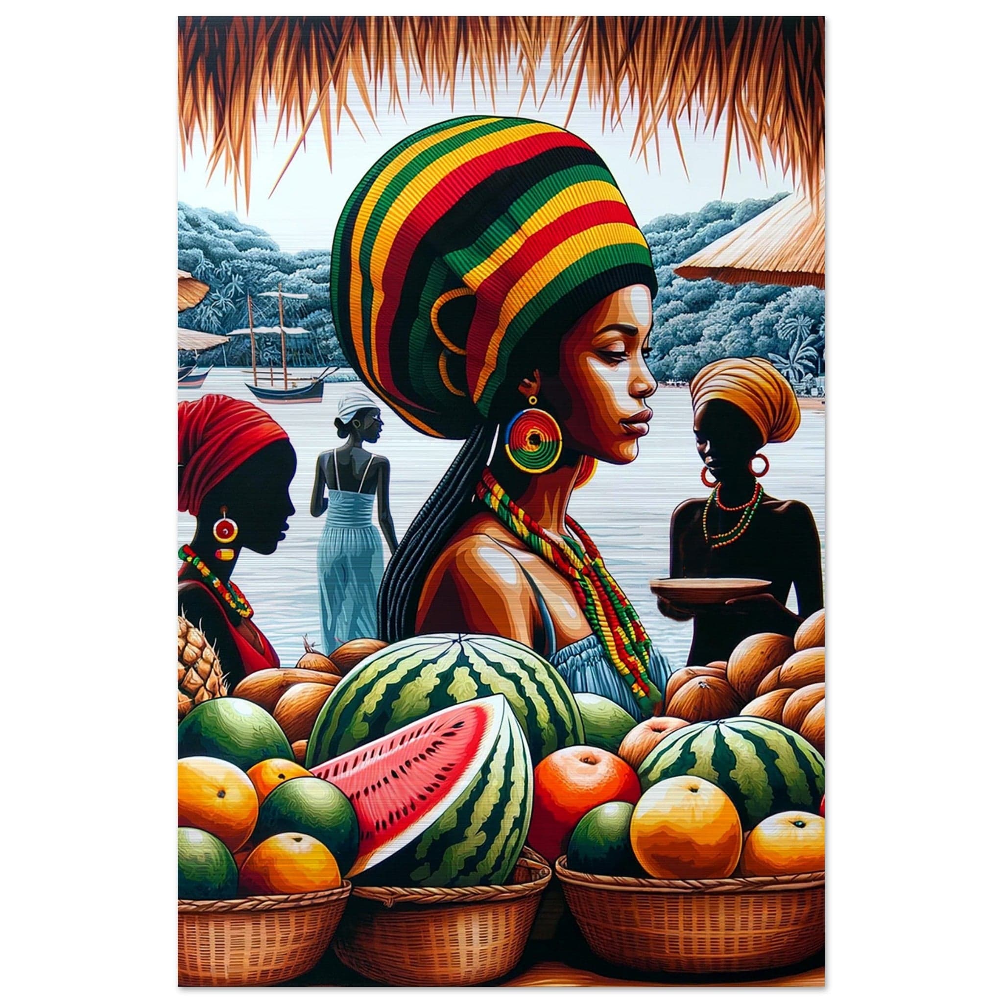 My Store Print Material 60x90 cm / 24x36″ Rasta Lady At The Market Brushed Aluminum Print