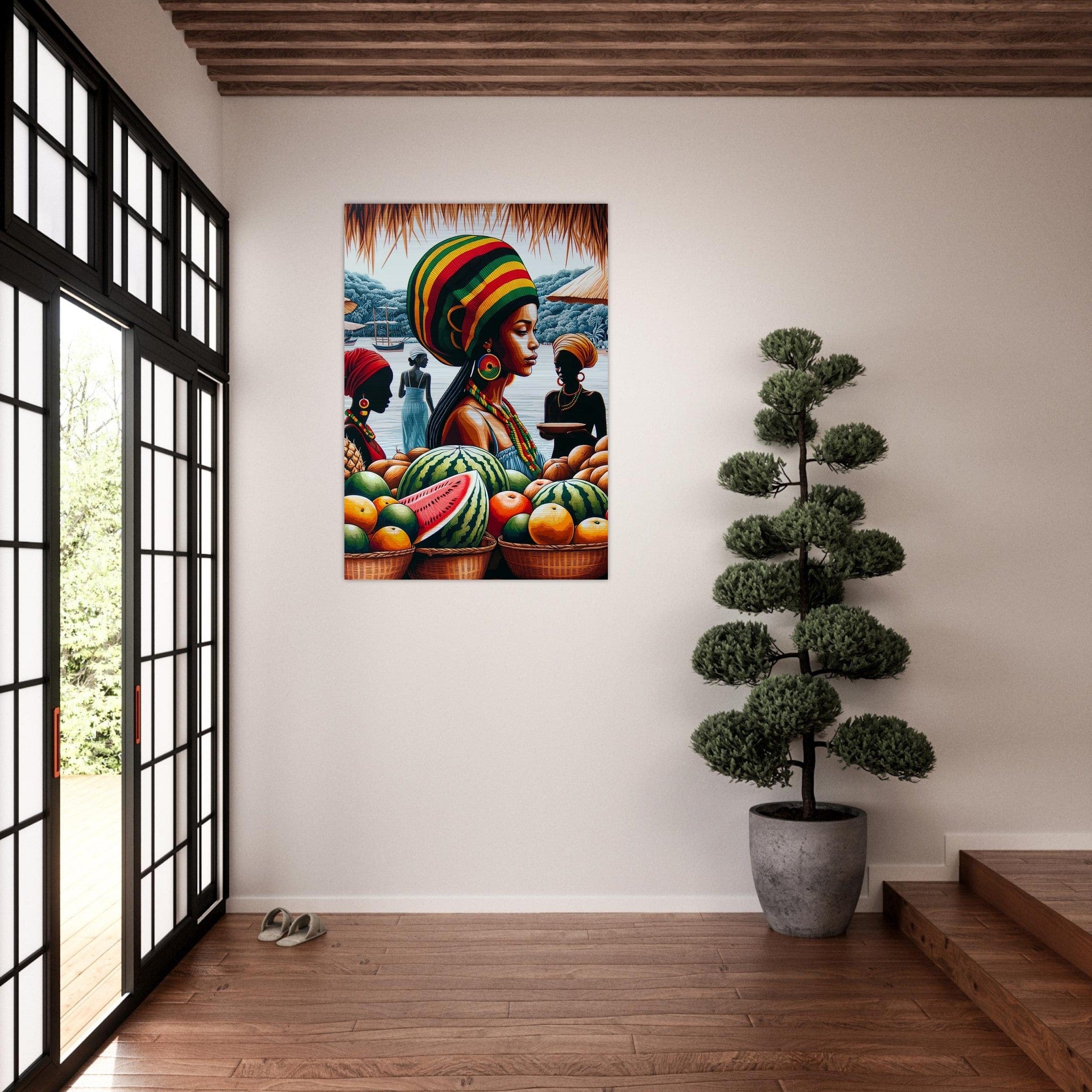 My Store Print Material Rasta Lady At The Market Brushed Aluminum Print