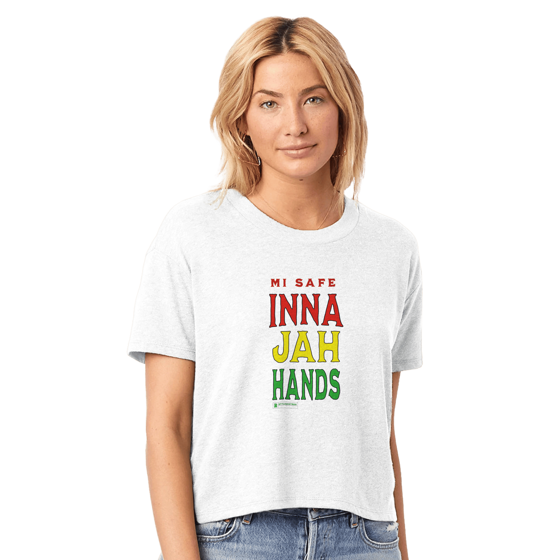 My Store Print Material White / XS Me Safe Inna Jay Hands Jamaica Women's Headliner Cropped Crewneck T-Shirt | Alternative 5114BP