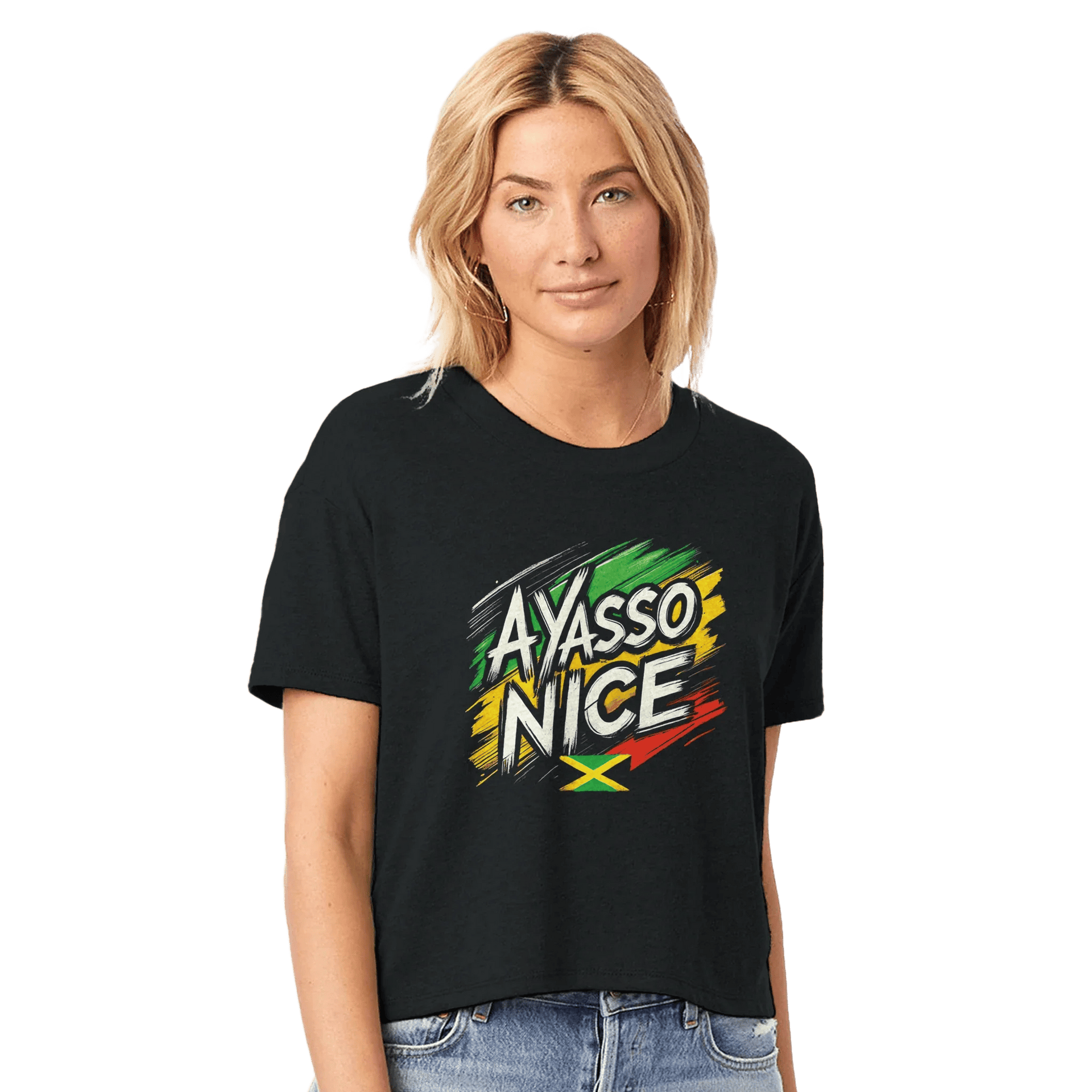 My Store Print Material XS A Yasso Nice Jamaica Women's Headliner Cropped Crewneck T-Shirt | Alternative 5114BP White