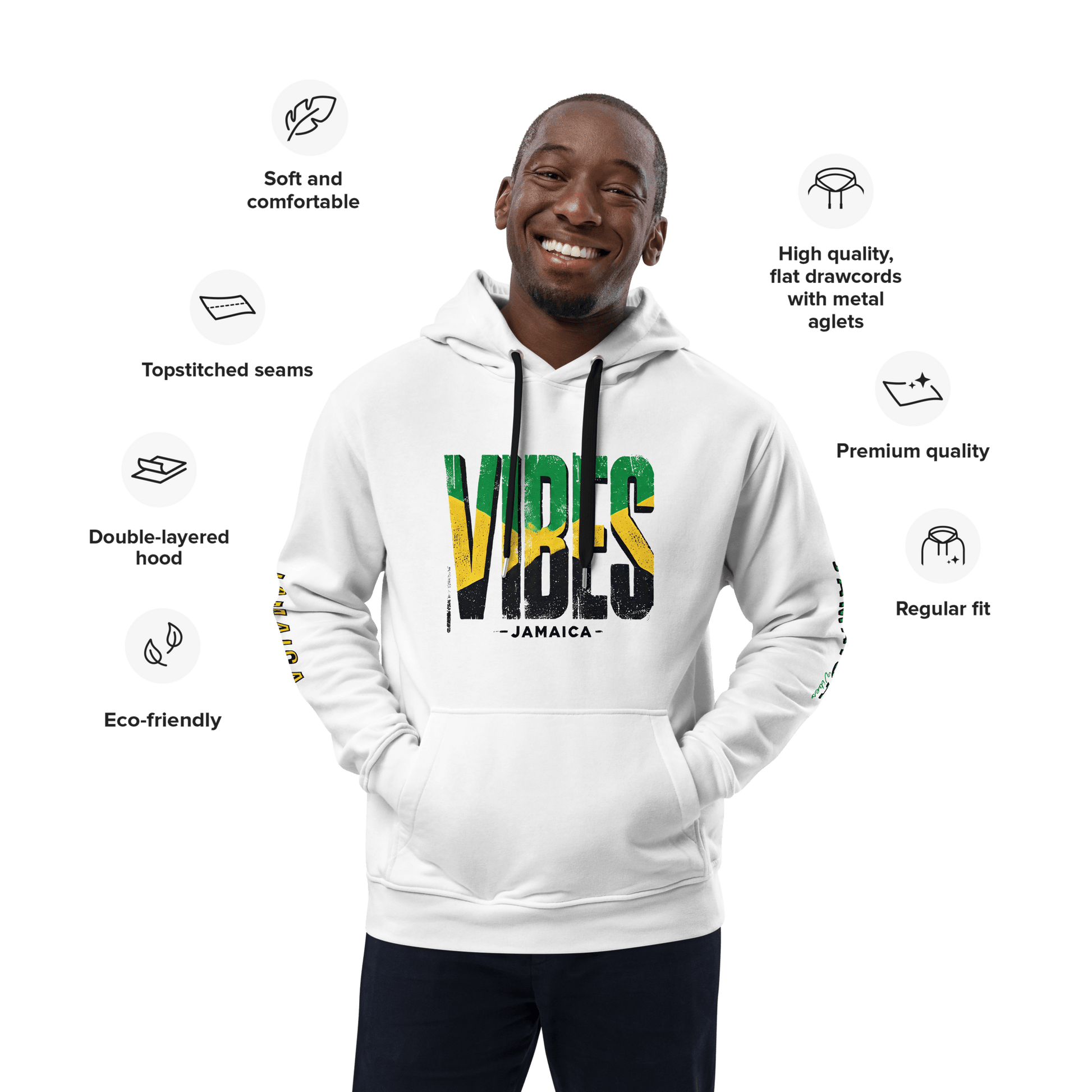 Stylish3Tees.com T-Shirts White / XS Vibes Jamaica Premium eco hoodie