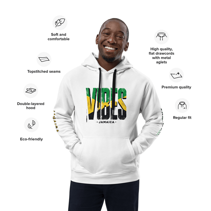 Stylish3Tees.com T-Shirts White / XS Vibes Jamaica Premium eco hoodie