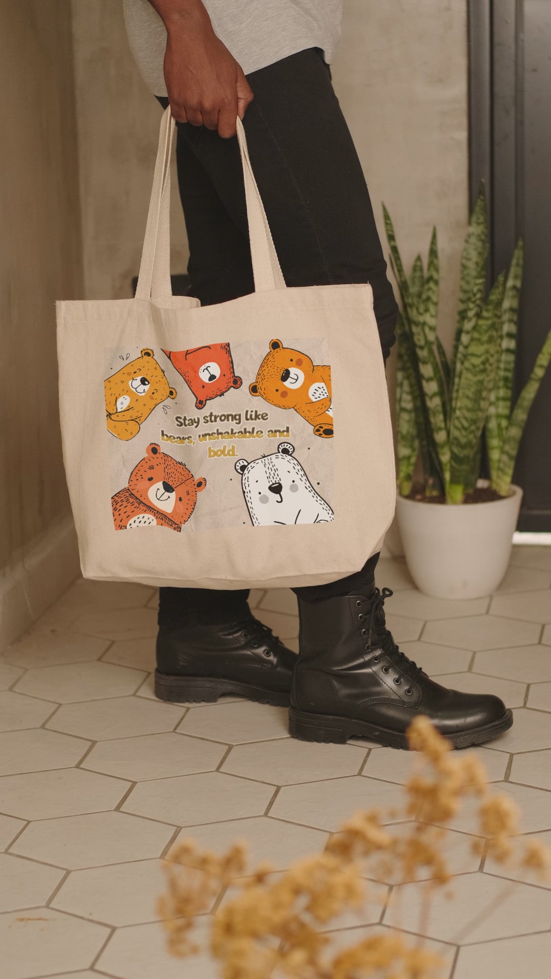 Stay Strong Five Bear Canvas Tote with Contrast-Color Handles-2