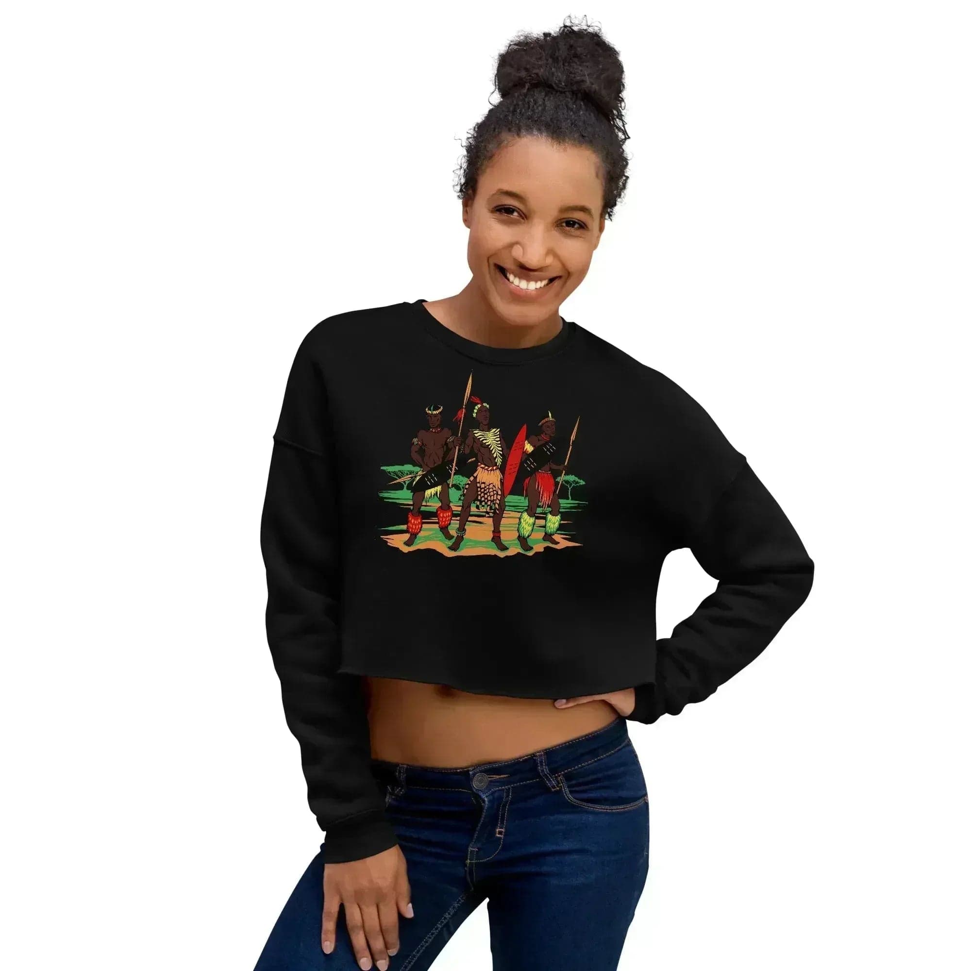 STYLISH3TEES.COM African Zulu Worriers Crop Sweatshirt