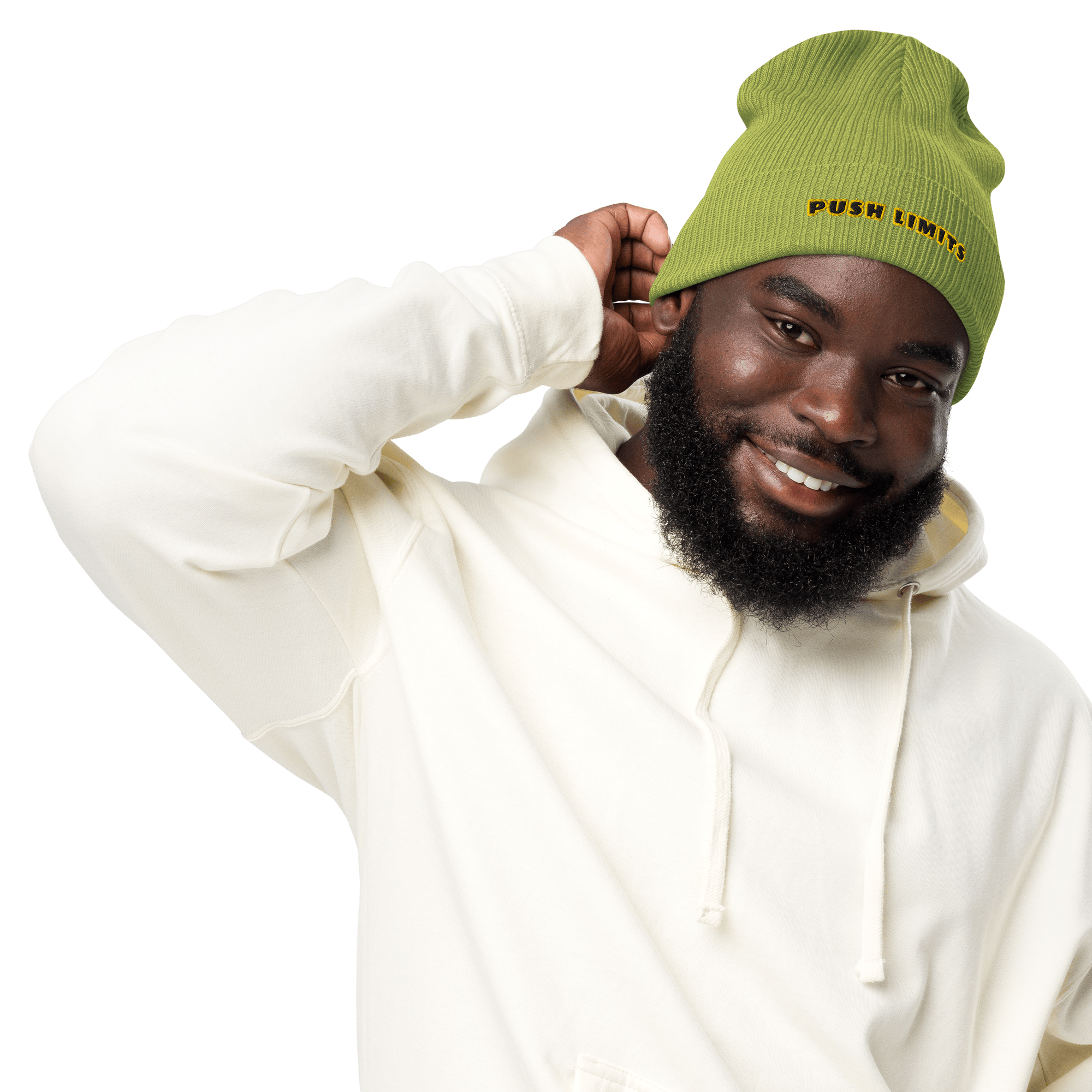 Stylish3Tees.com Beanie Leaf Green Push Limits Organic Embroidered Ribbed Beanie