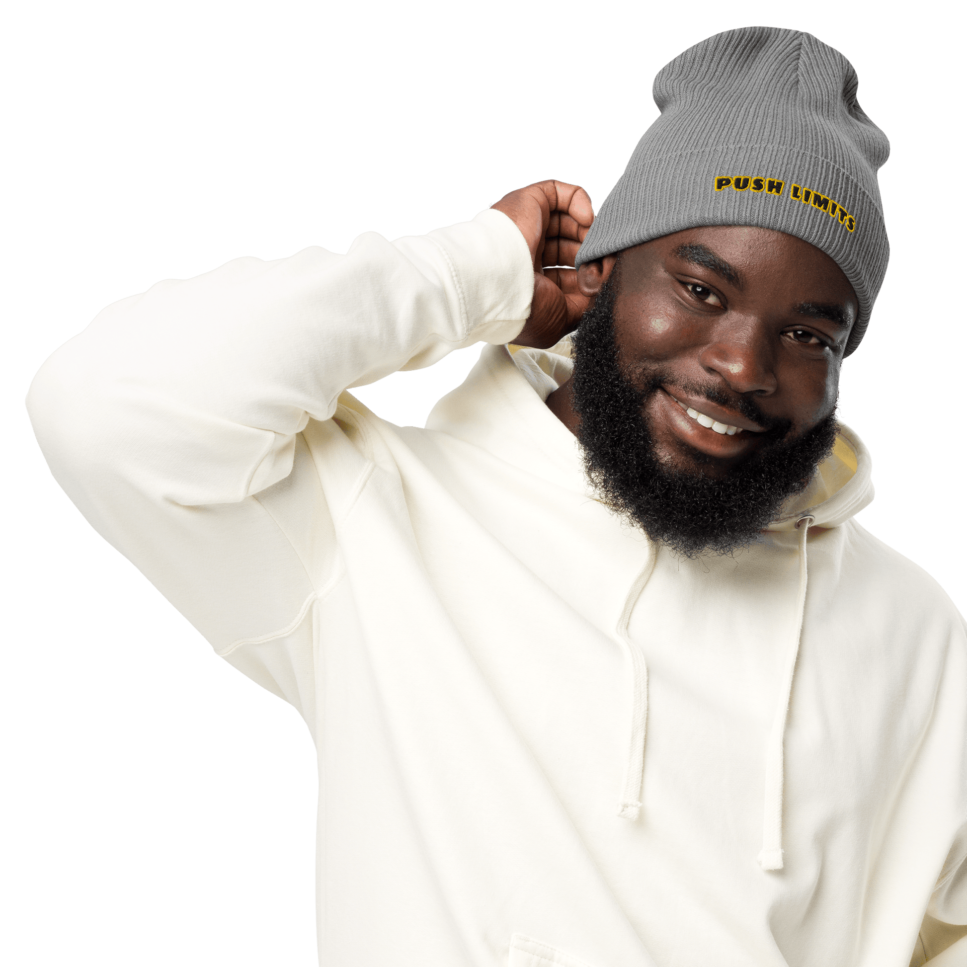 Stylish3Tees.com Beanie Light Grey Push Limits Organic Embroidered Ribbed Beanie