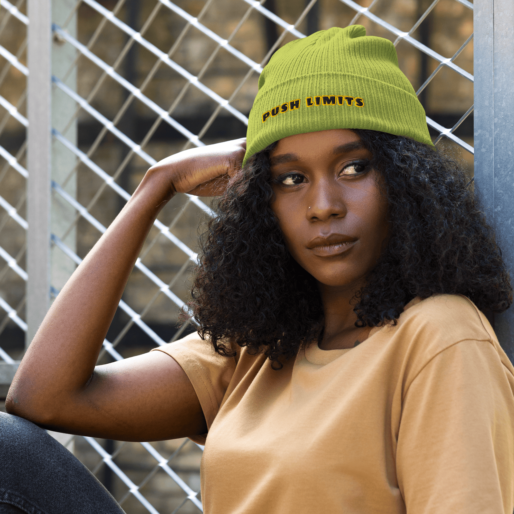 Stylish3Tees.com Beanie Push Limits Organic Embroidered Ribbed Beanie