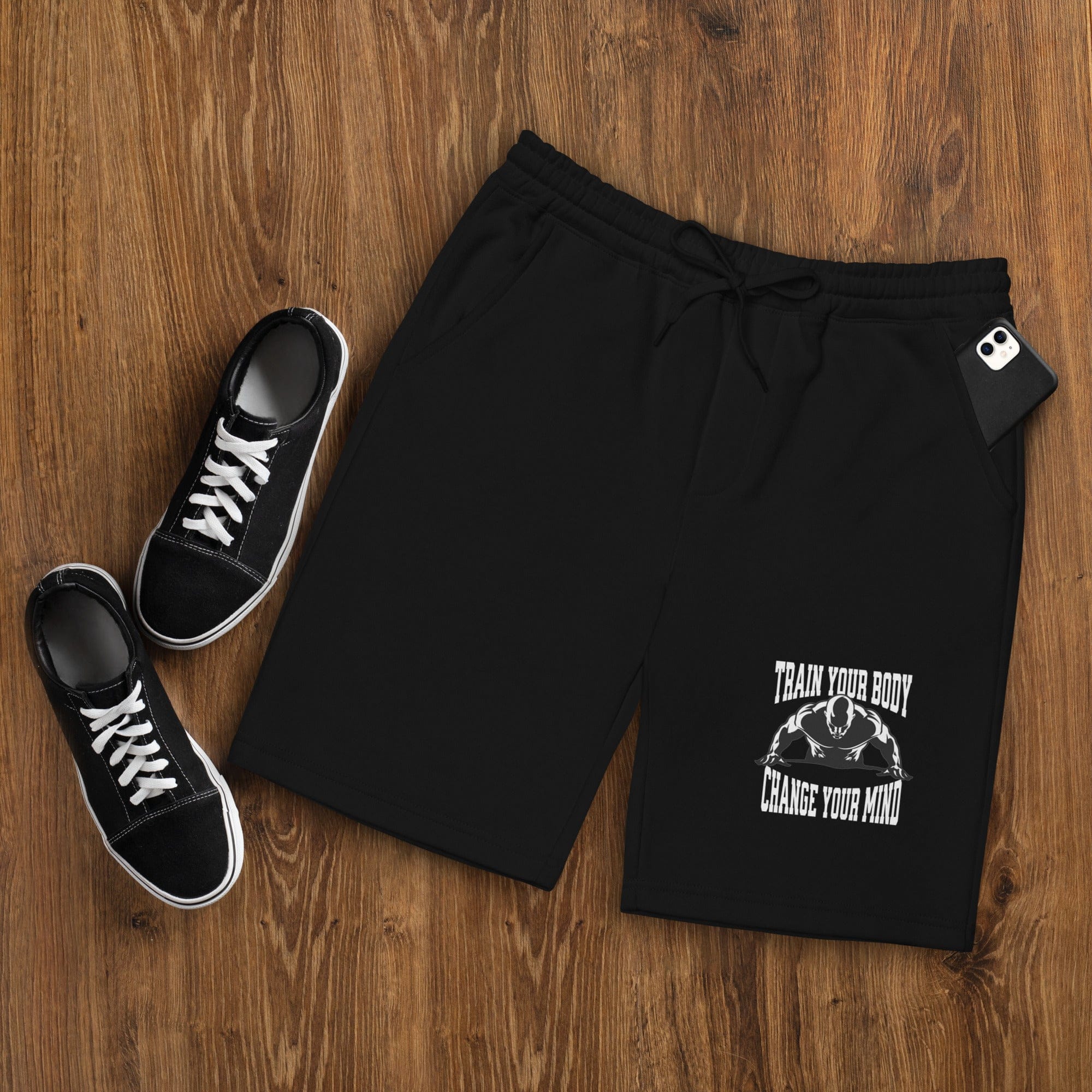 Stylish3Tees.com Black / S Train Your Body Change Your Mind Men's fleece shorts