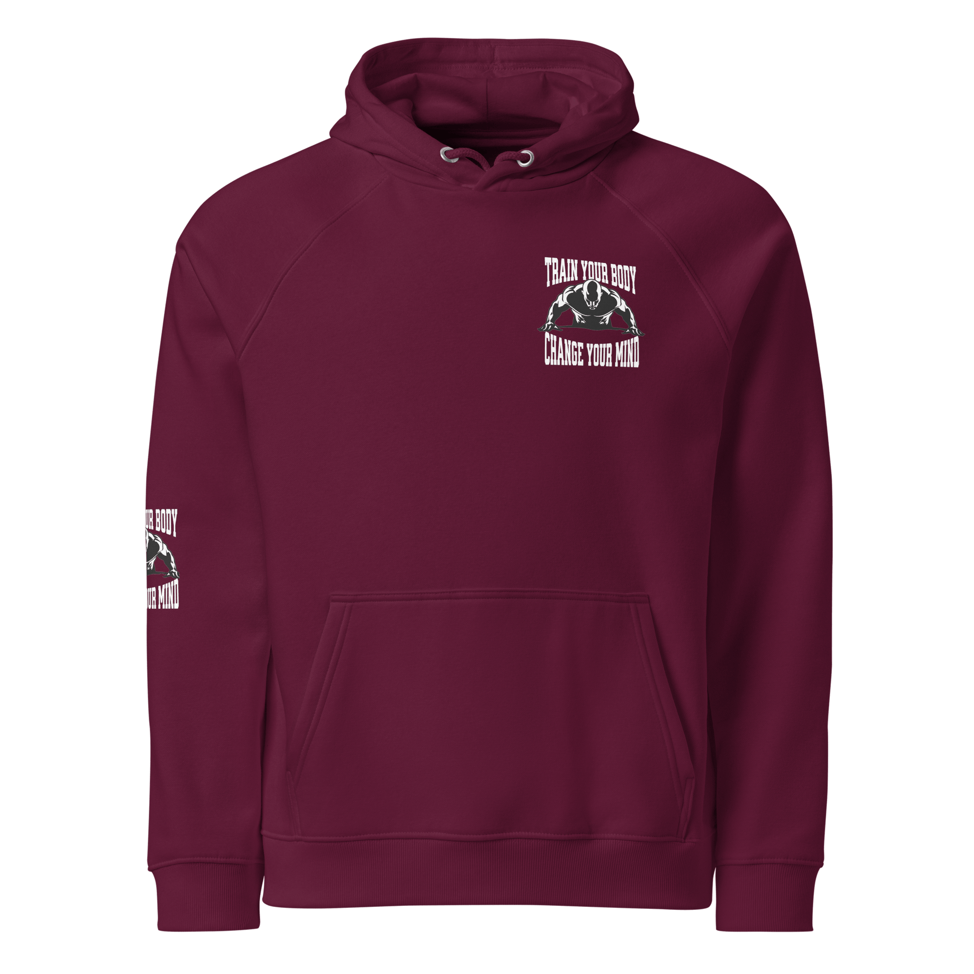Stylish3Tees.com Burgundy / XS Train Your Body Change Your Mind Unisex eco raglan hoodie