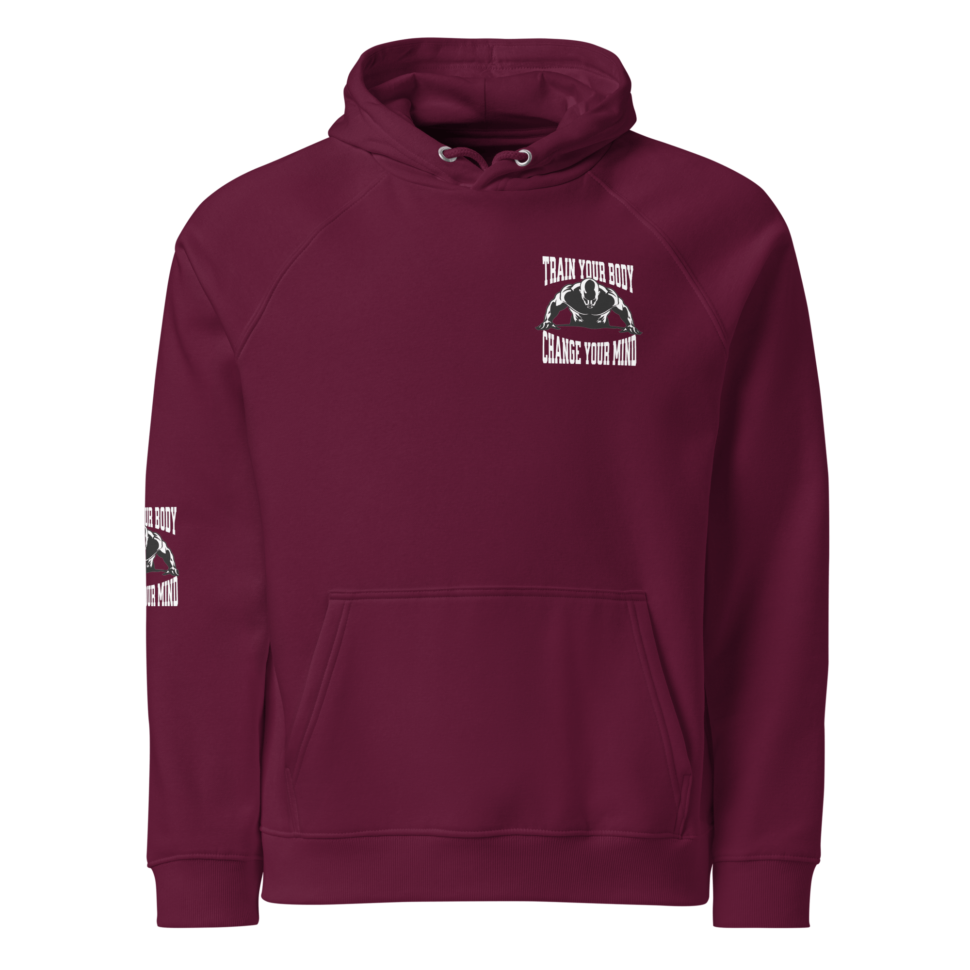 Stylish3Tees.com Burgundy / XS Train Your Body Change Your Mind Unisex eco raglan hoodie