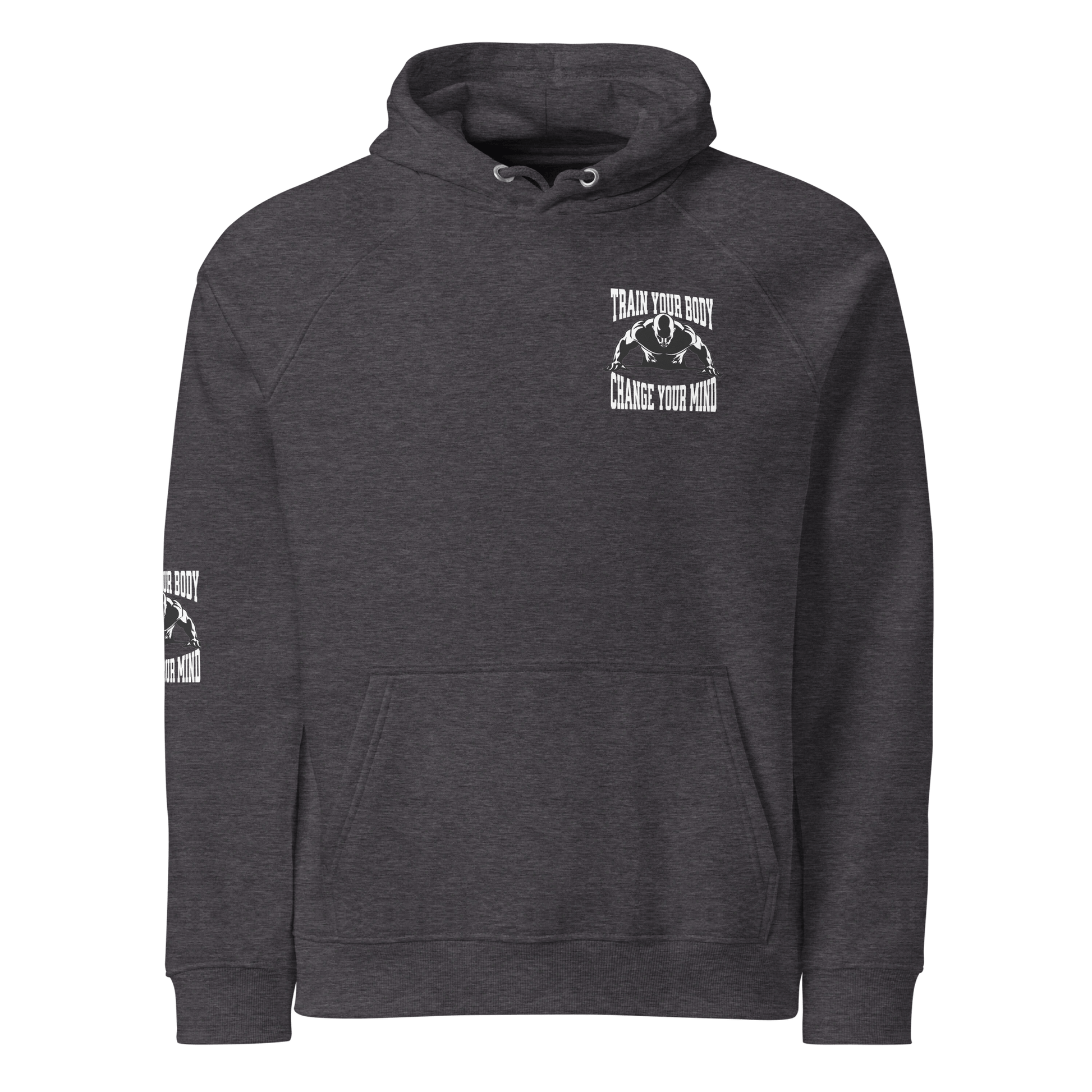 Stylish3Tees.com Charcoal Melange / XS Train Your Body Change Your Mind Unisex eco raglan hoodie