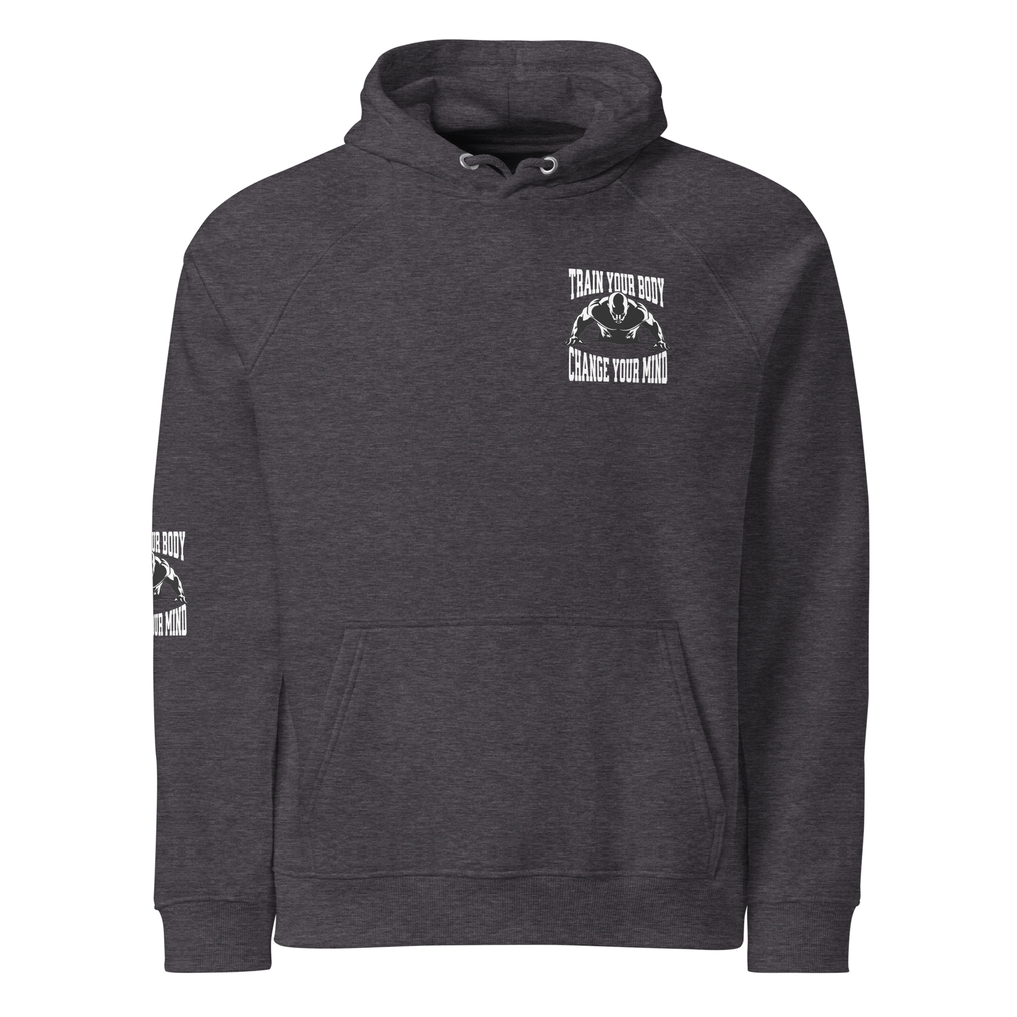 Stylish3Tees.com Charcoal Melange / XS Train Your Body Change Your Mind Unisex eco raglan hoodie