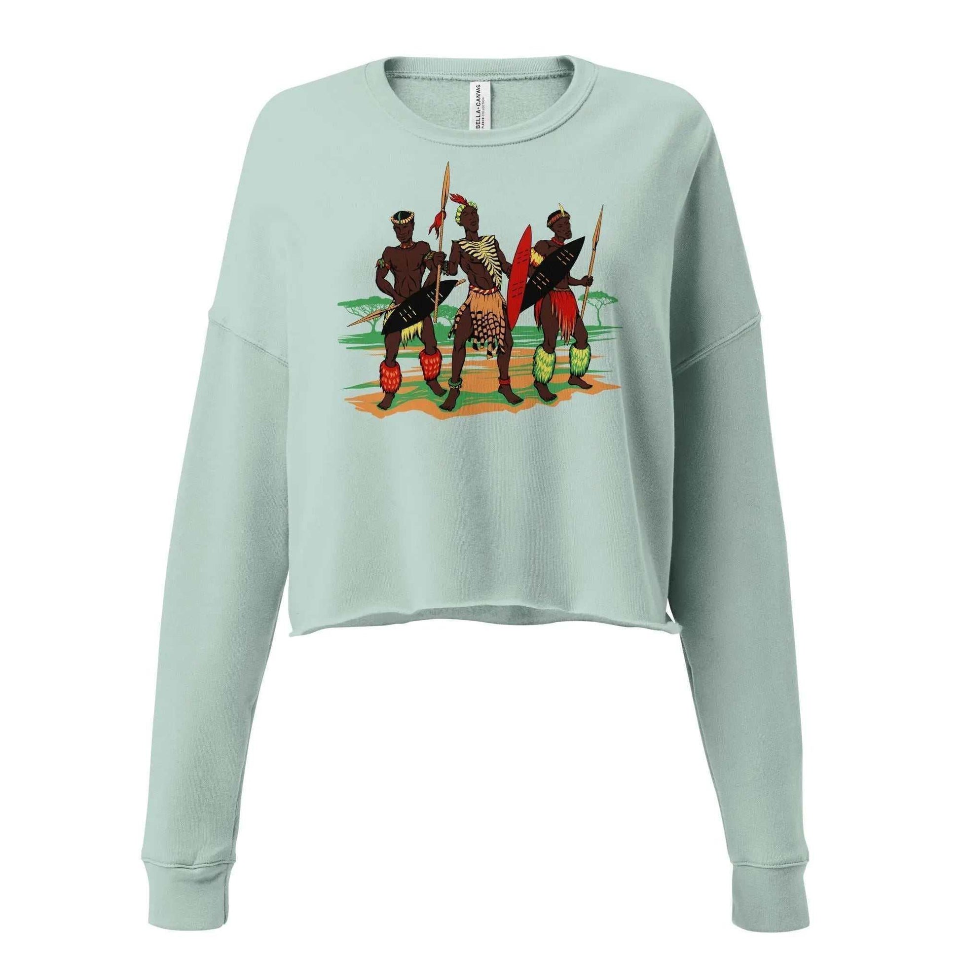 STYLISH3TEES.COM Dusty Blue / S African Zulu Worriers Crop Sweatshirt