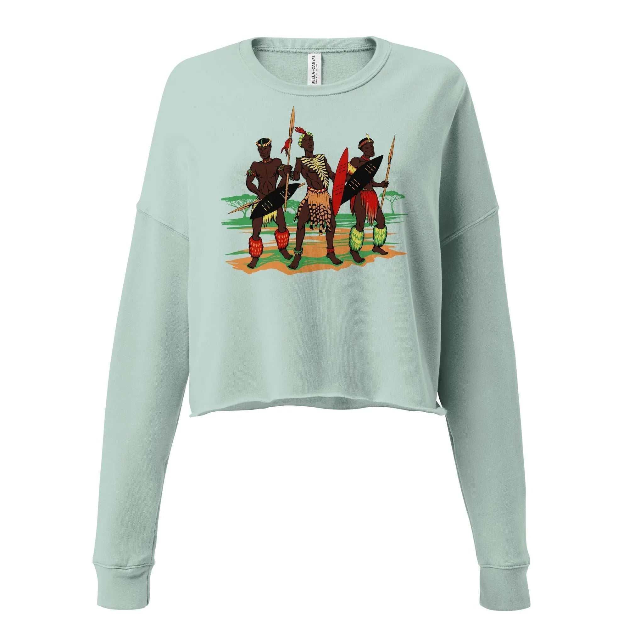 STYLISH3TEES.COM Dusty Blue / S African Zulu Worriers Crop Sweatshirt