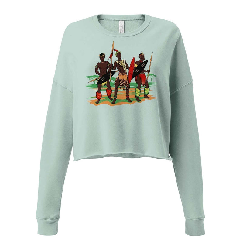STYLISH3TEES.COM Dusty Blue / S African Zulu Worriers Crop Sweatshirt