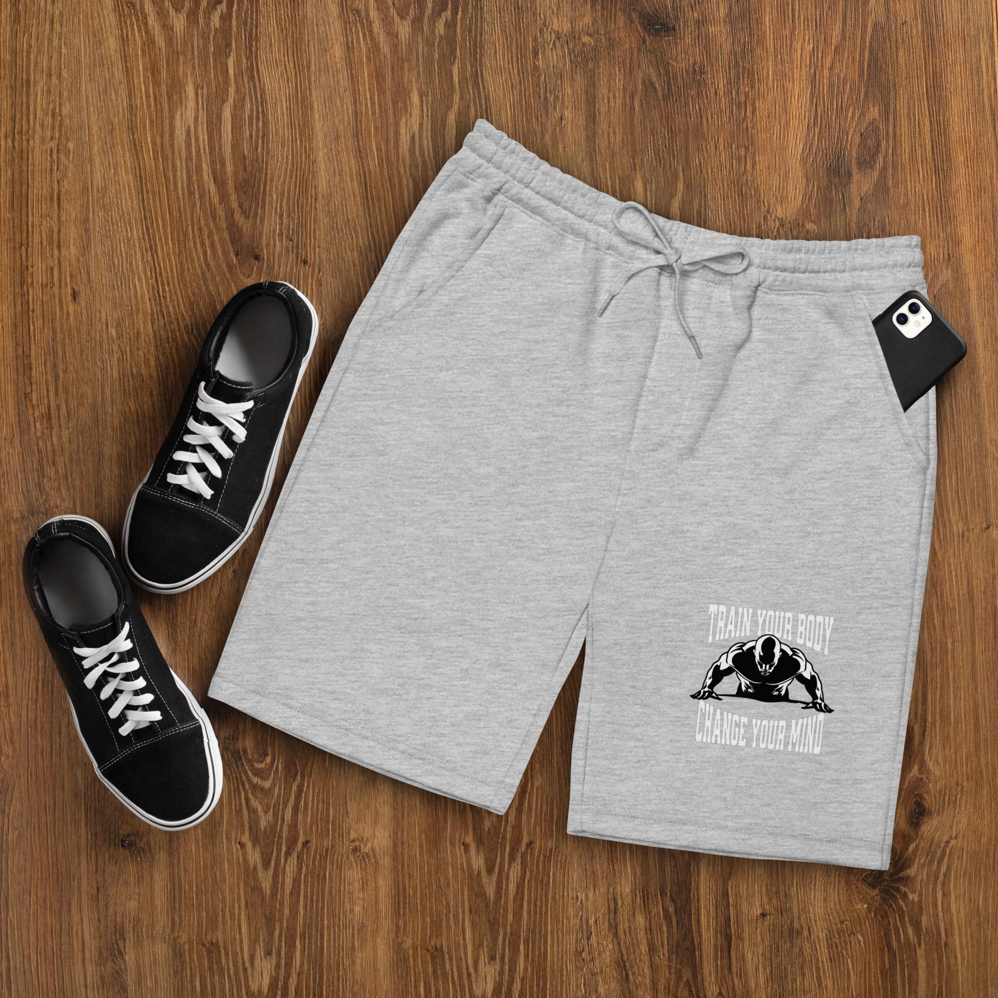Stylish3Tees.com Heather Grey / S Train Your Body Change Your Mind Men's fleece shorts