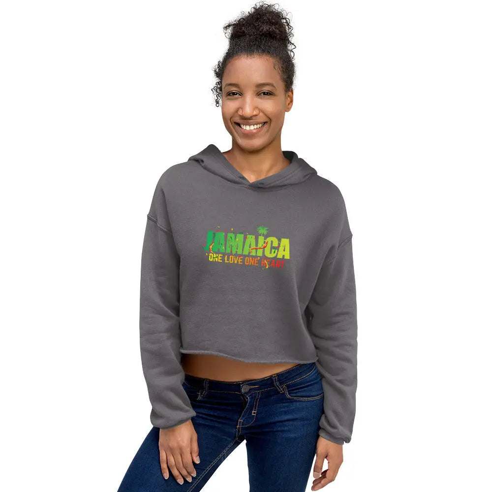 STYLISH3TEES.COM Jamaica One Love One Heart Ladies Crop Hoodie
