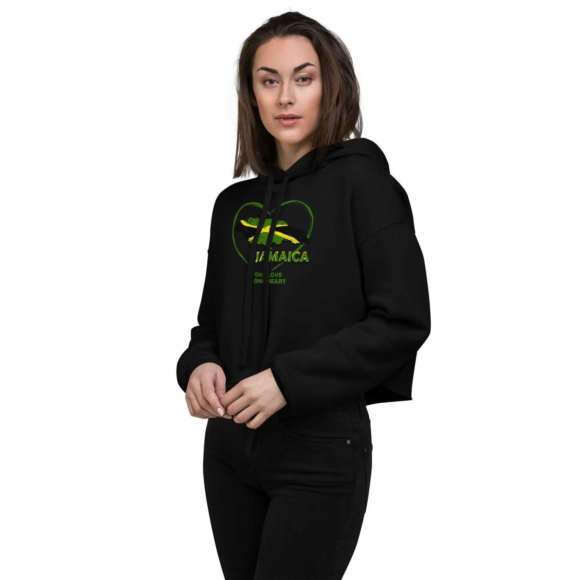 STYLISH3TEES.COM One Love One Heart Ladies Crop Hoodie