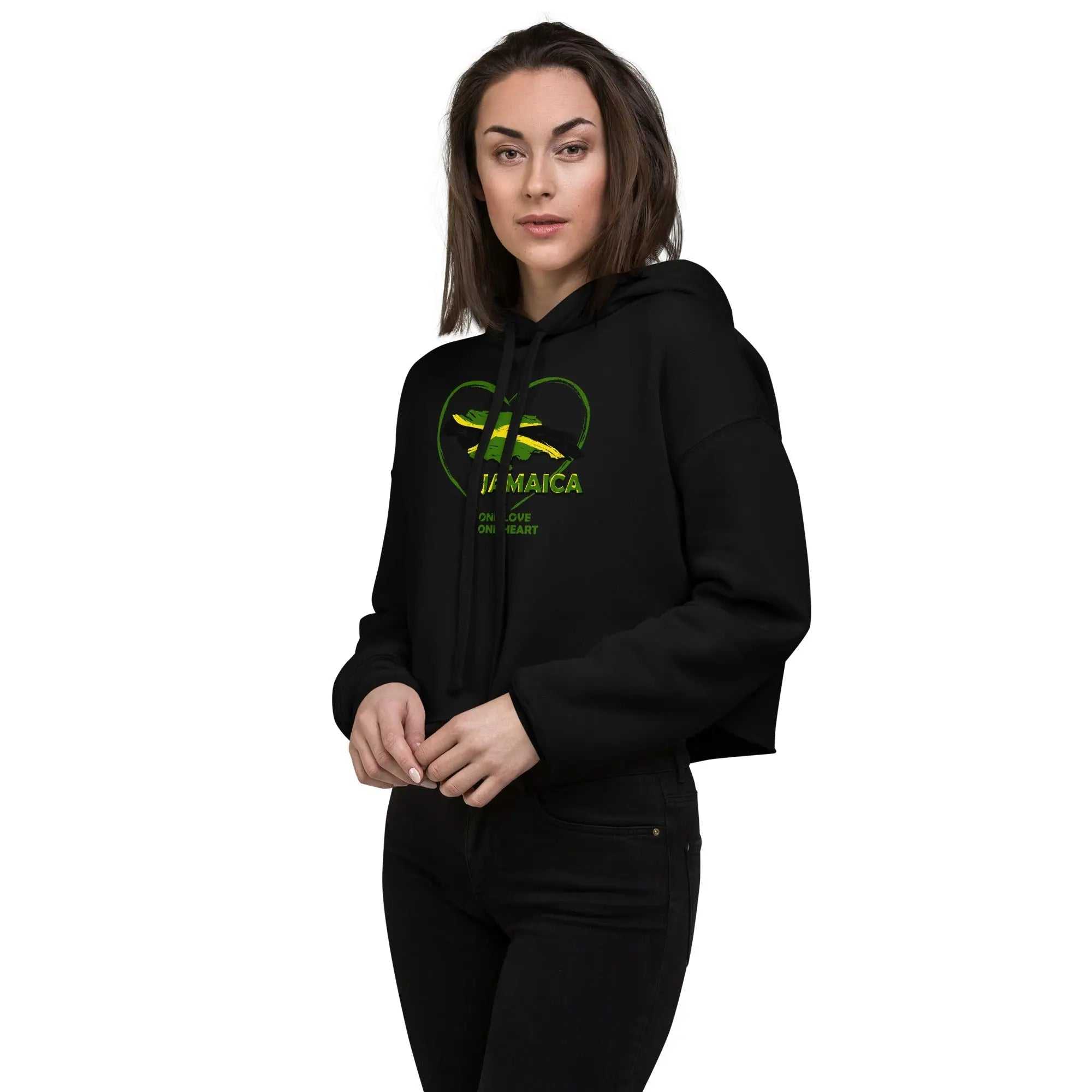 STYLISH3TEES.COM One Love One Heart Ladies Crop Hoodie