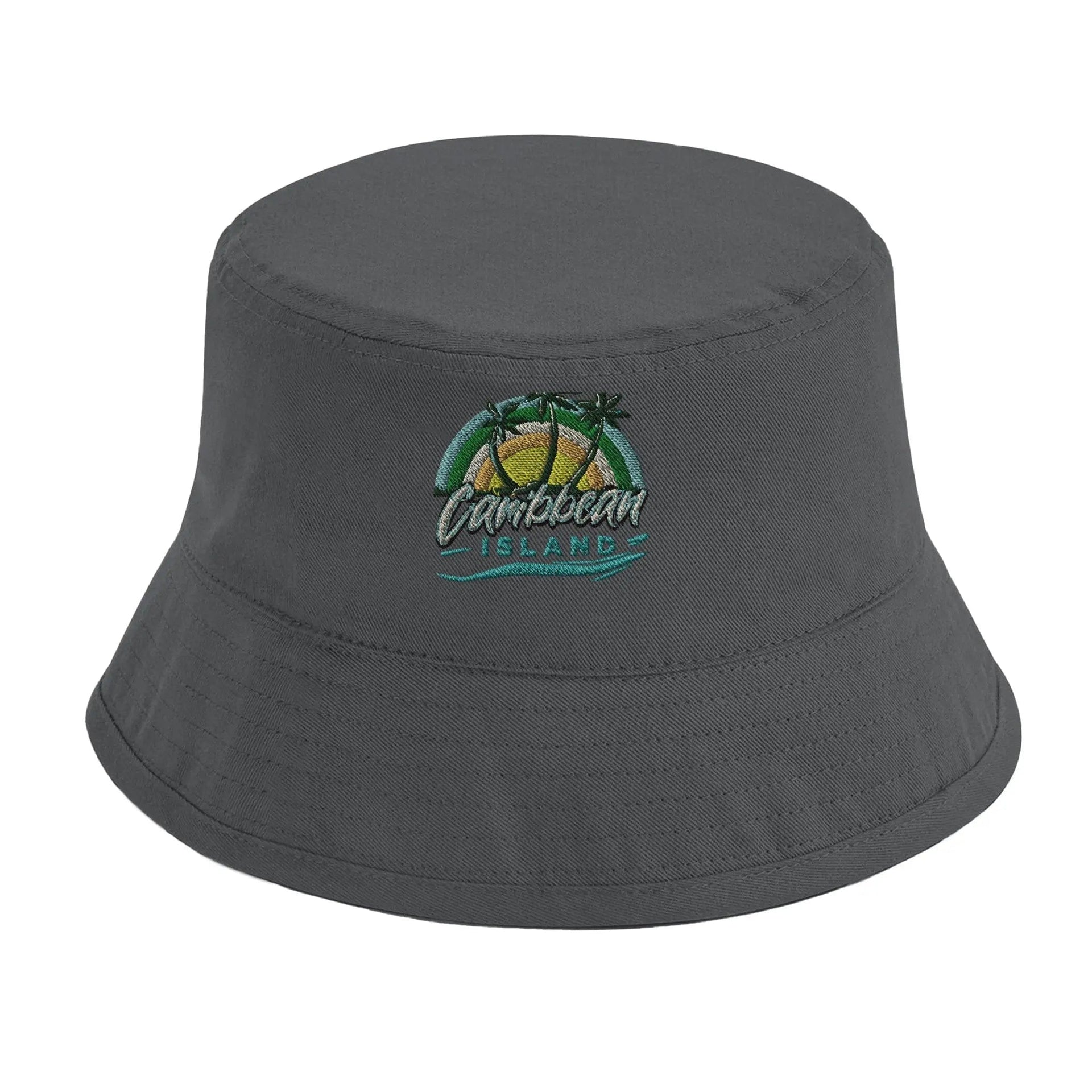 Stylish3Tees.com Print Material Graphite Grey Caribbean Island Design Organic Cotton Bucket Hat | Beechfield B90N