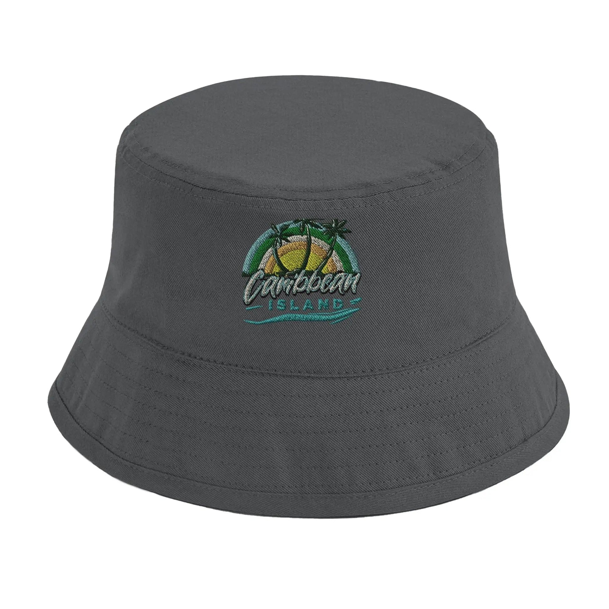 Stylish3Tees.com Print Material Graphite Grey Caribbean Island Design Organic Cotton Bucket Hat | Beechfield B90N