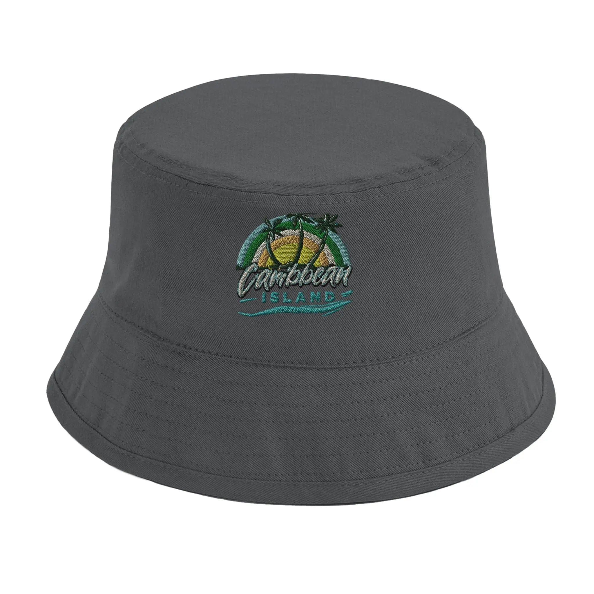 Stylish3Tees.com Print Material Graphite Grey Caribbean Island Design Organic Cotton Bucket Hat | Beechfield B90N