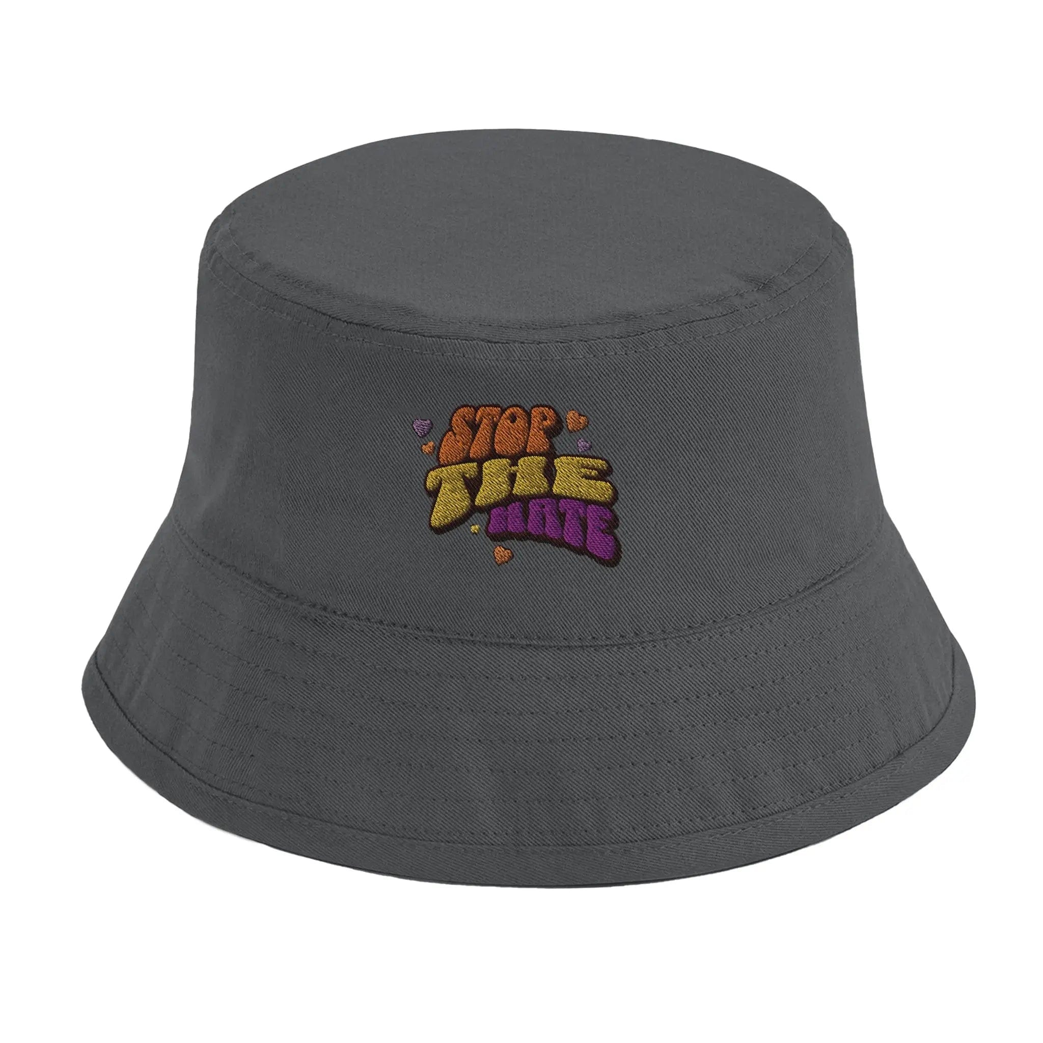Stylish3Tees.com Print Material Graphite Grey Stop The Hate Organic Cotton Bucket Hat | Beechfield B90N