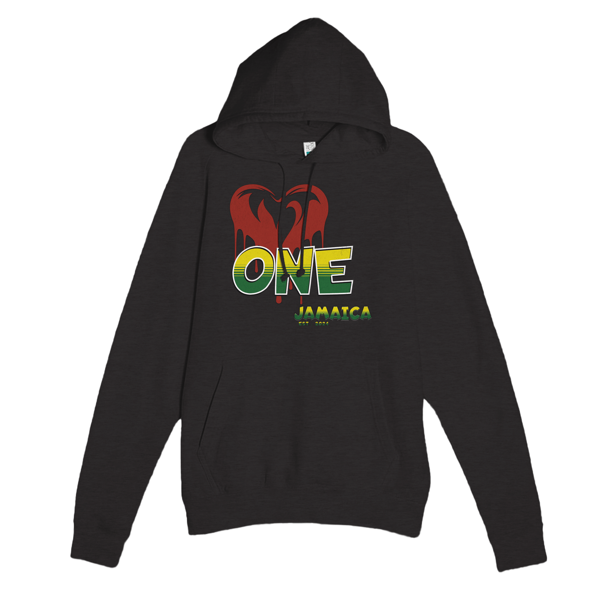 Stylish3Tees.com Print Material Heather Charcoal / XS One Love One Heart Jamaica Premium Unisex Pullover Hoodie | Lane seven LS13001