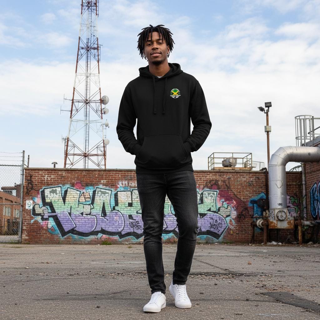 Stylish3Tees.com Print Material Jamaica My DNA Recycled Polyester Unisex Pullover Hoodie | Econscious EC5500 Black