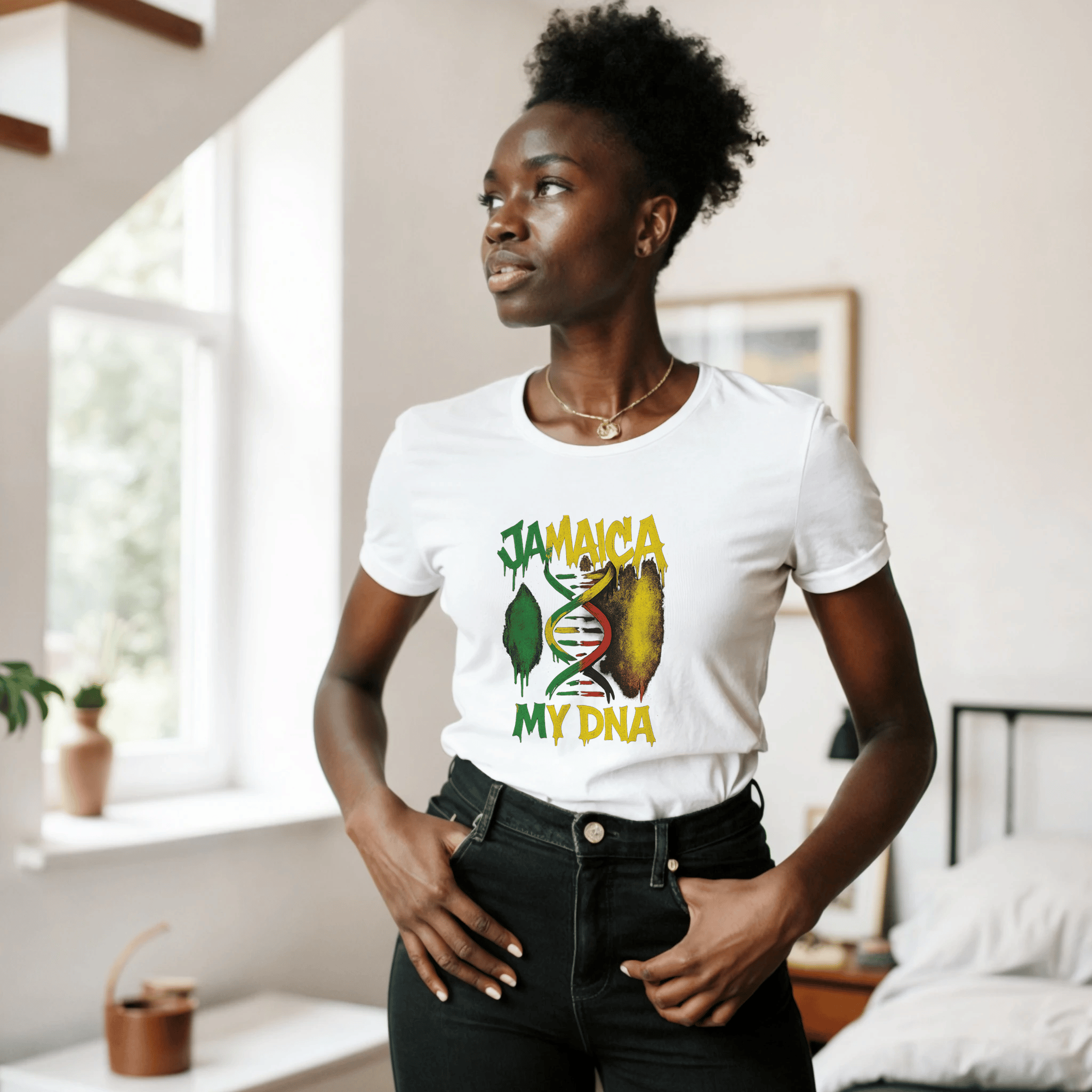 Stylish3Tees.com Print Material Jamaica My DNA SR1 Classic Womens Crewneck T-shirt | Gildan® 64000L
