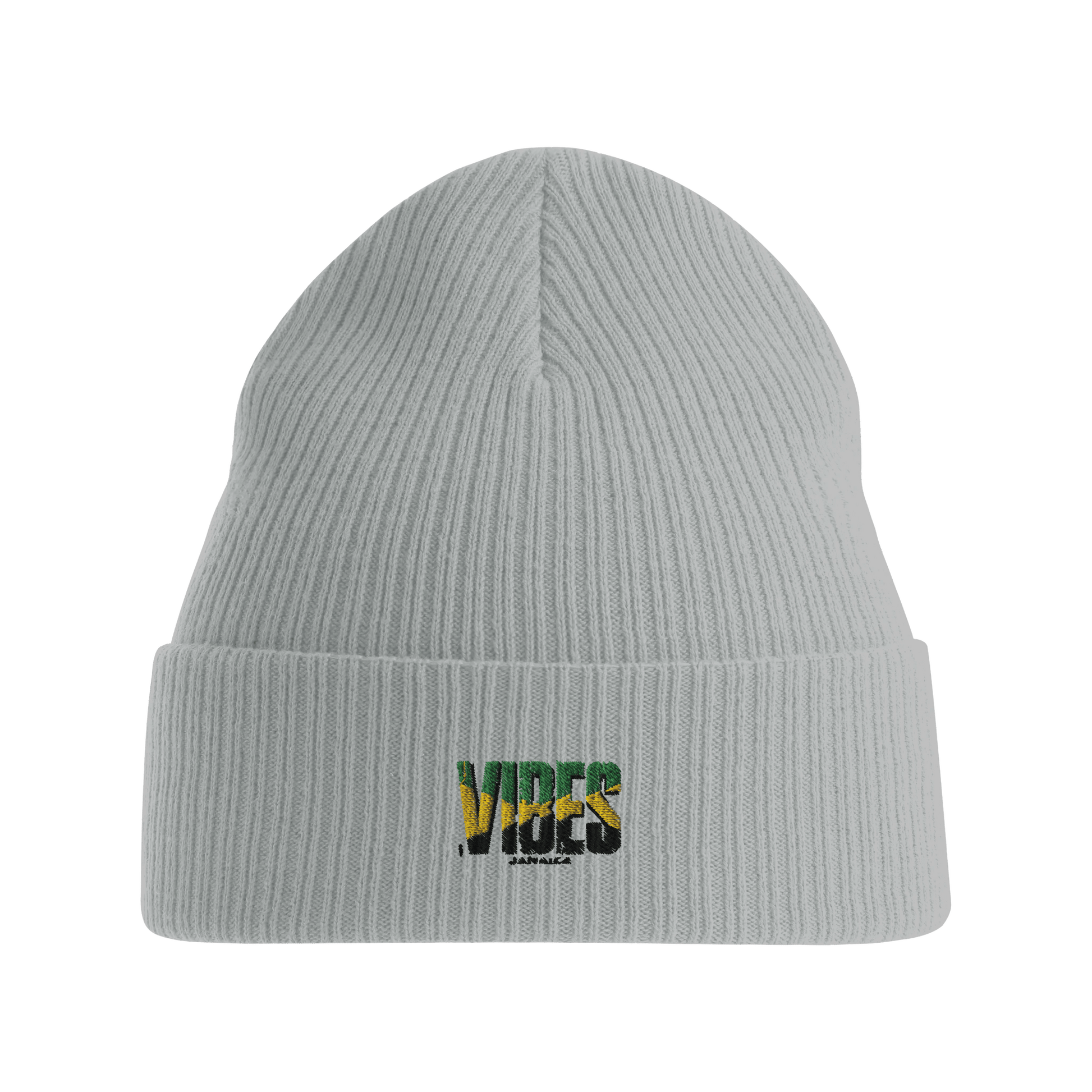 Stylish3Tees.com Print Material Light Grey Vibes Jamaica Sustainable Cuffed Beanie | Atlantis NELSON Light Grey