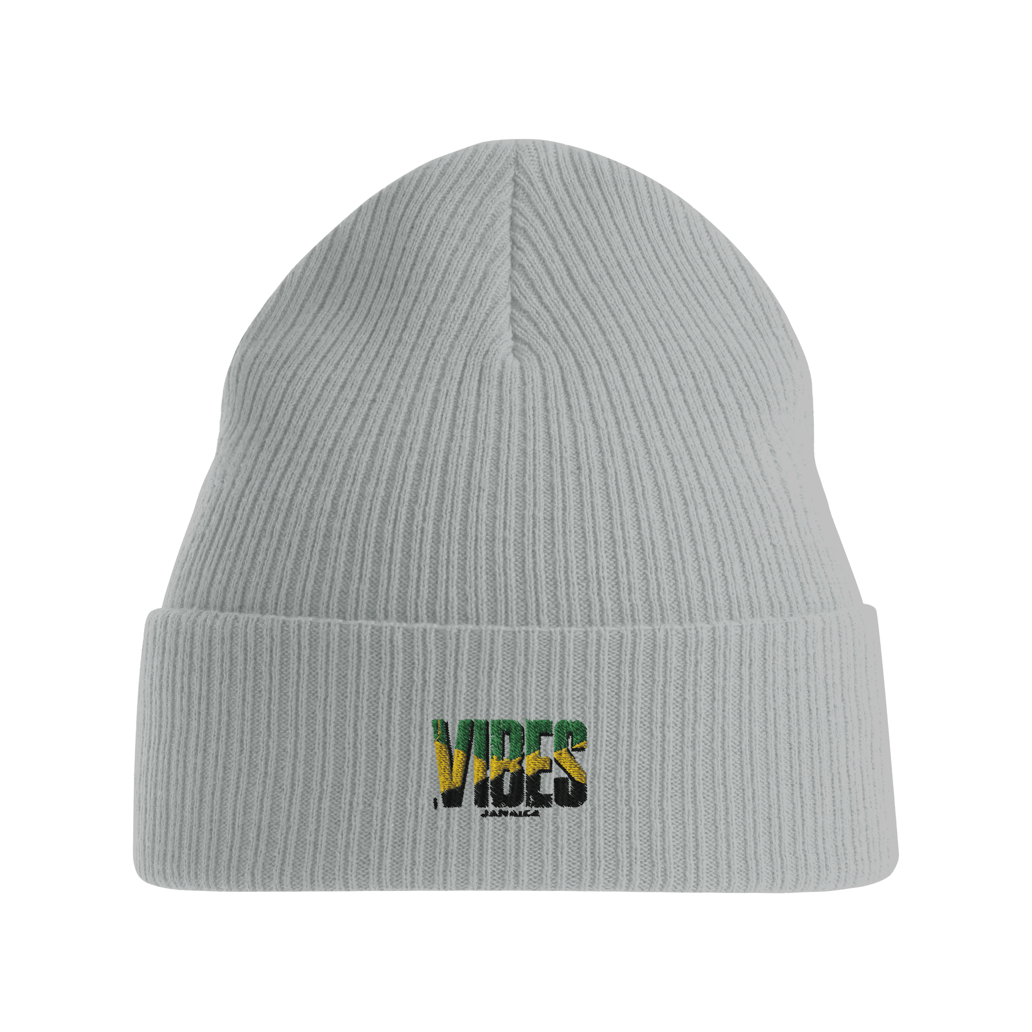 Stylish3Tees.com Print Material Light Grey Vibes Jamaica Sustainable Cuffed Beanie | Atlantis NELSON Light Grey