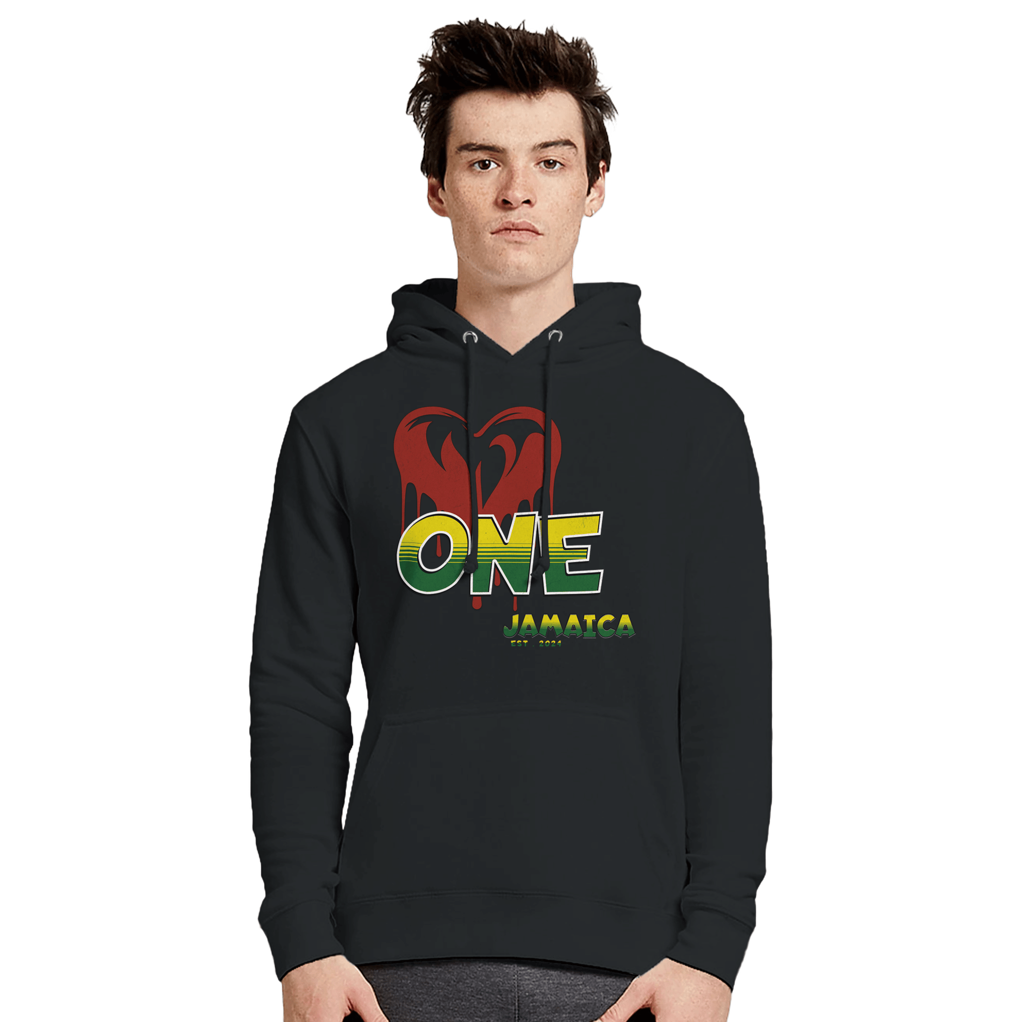 Stylish3Tees.com Print Material One Love One Heart Jamaica Premium Unisex Pullover Hoodie | Lane seven LS13001