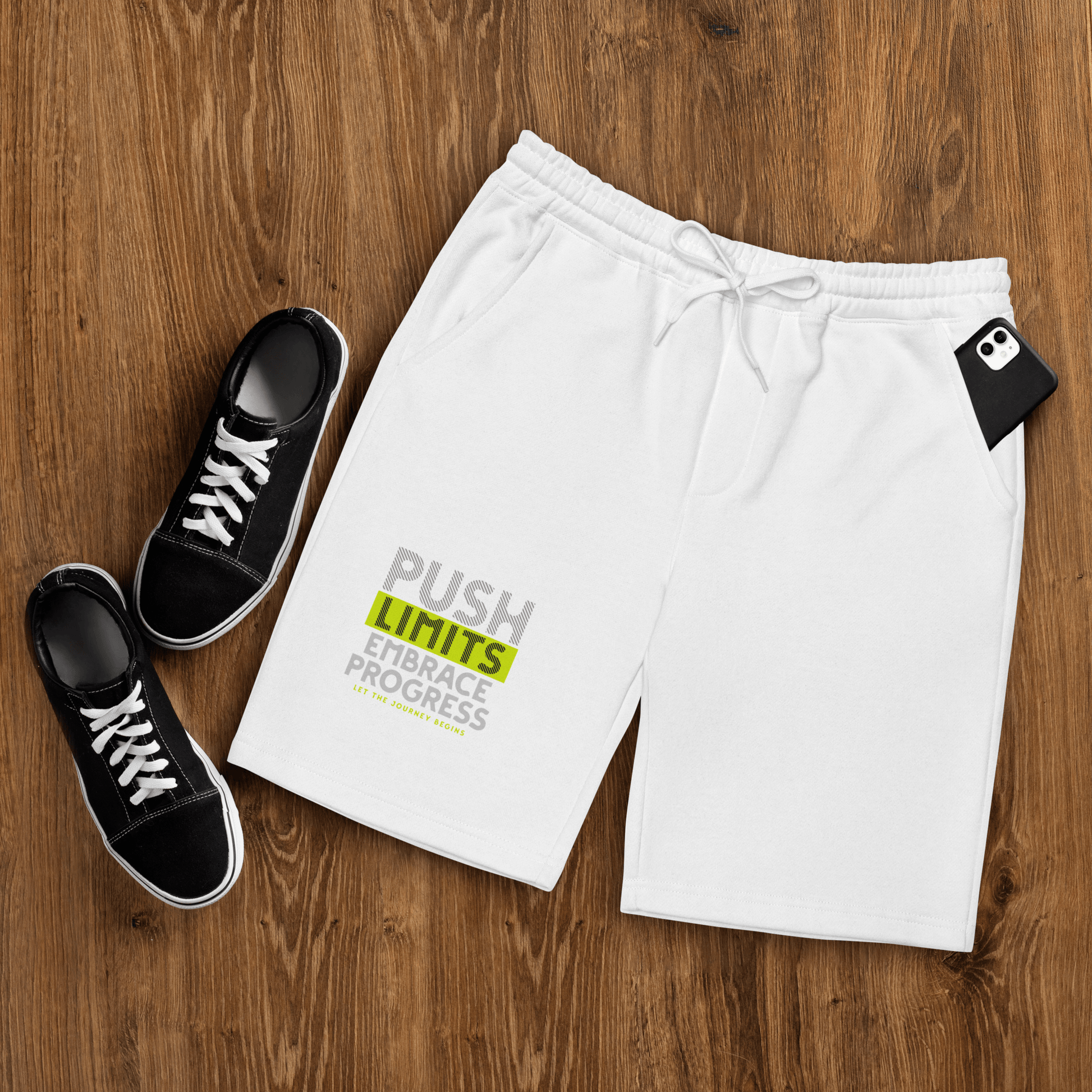 Stylish3Tees.com Push Limits Embrace Progress Men's fleece shorts